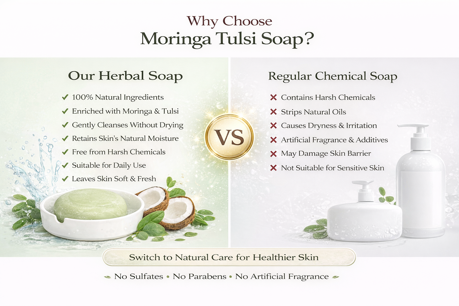 Chemmala Moringa Tulsi Moisturizing Soap – Natural Herbal Bath Soap for Soft, Clear & Healthy Skin