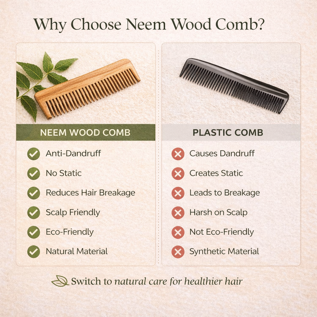 Chemmala Neem Wood Comb – Anti-Dandruff, Anti-Static, Gentle Scalp Care | Handmade Herbal Hair Comb