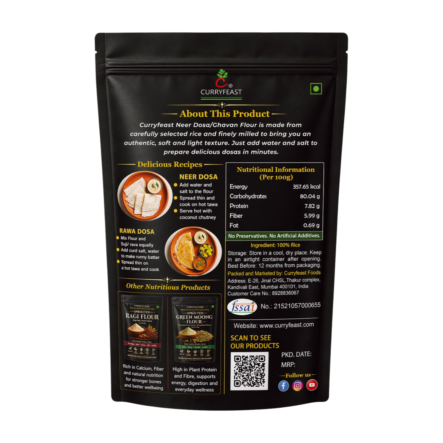 CURRYFAEST Neer Dosa / Ghavan Flour / Instant Mix / 500g