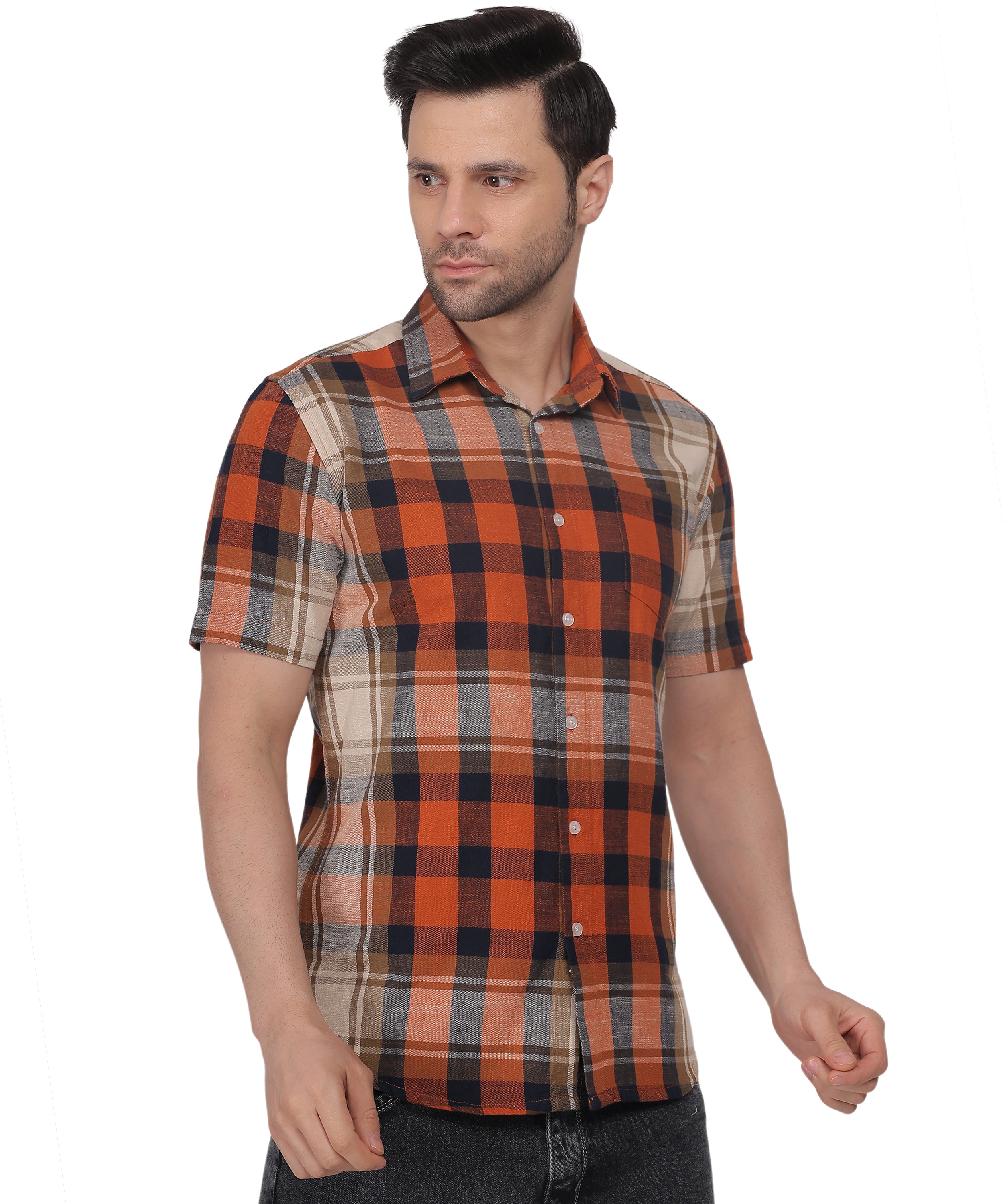 Orange Checked Shirts half sleeve