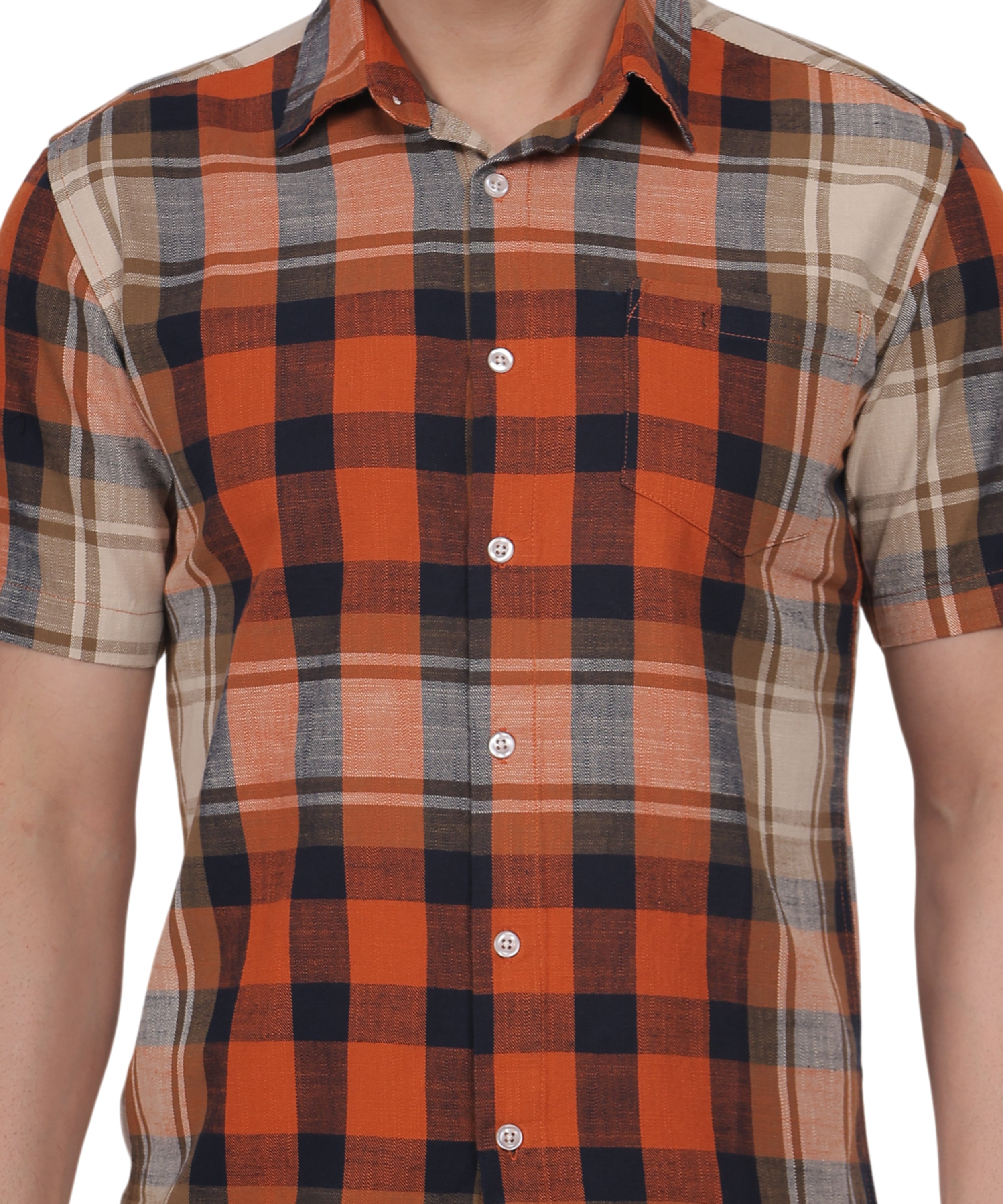 Orange Checked Shirts half sleeve