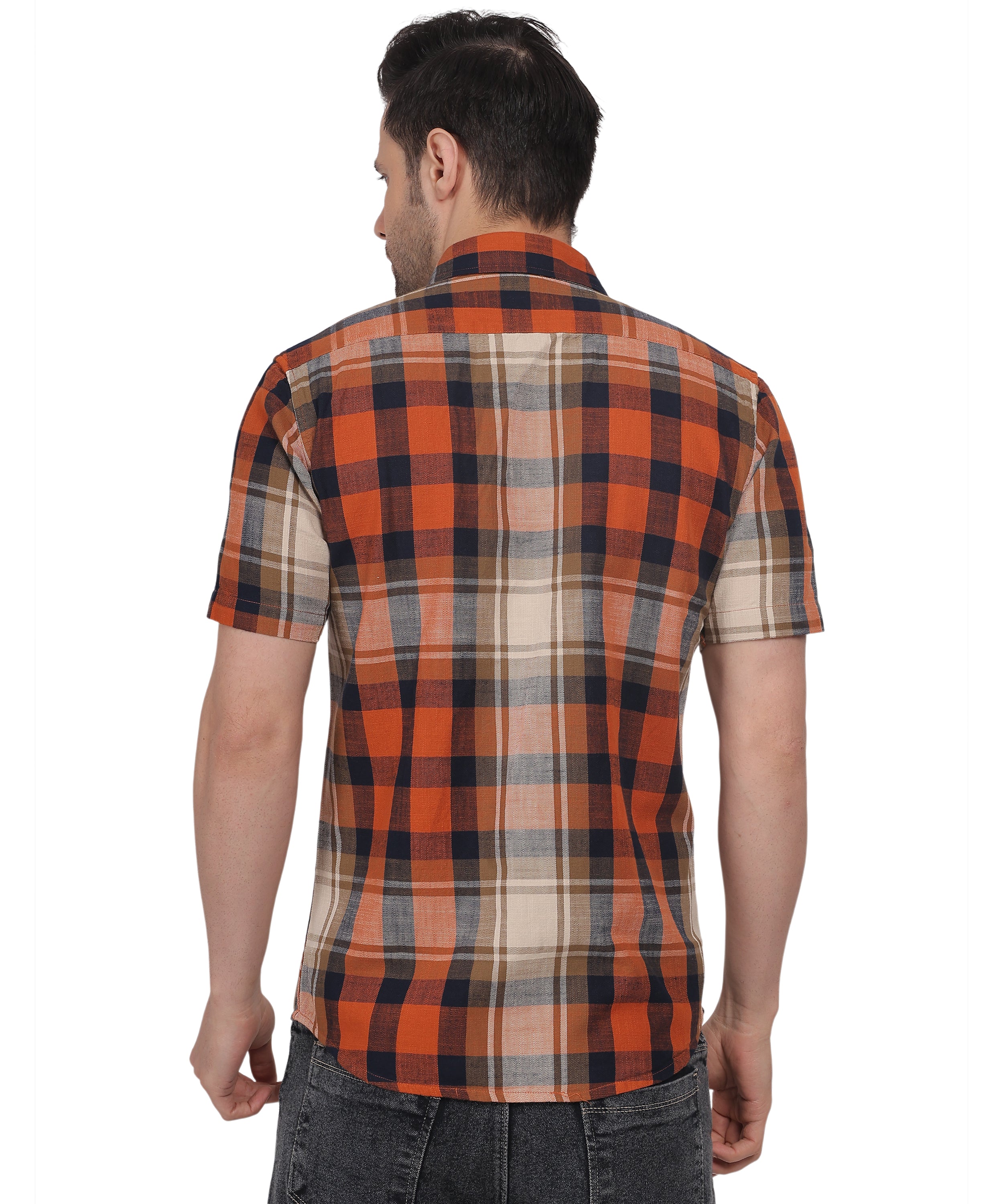 Orange Checked Shirts half sleeve