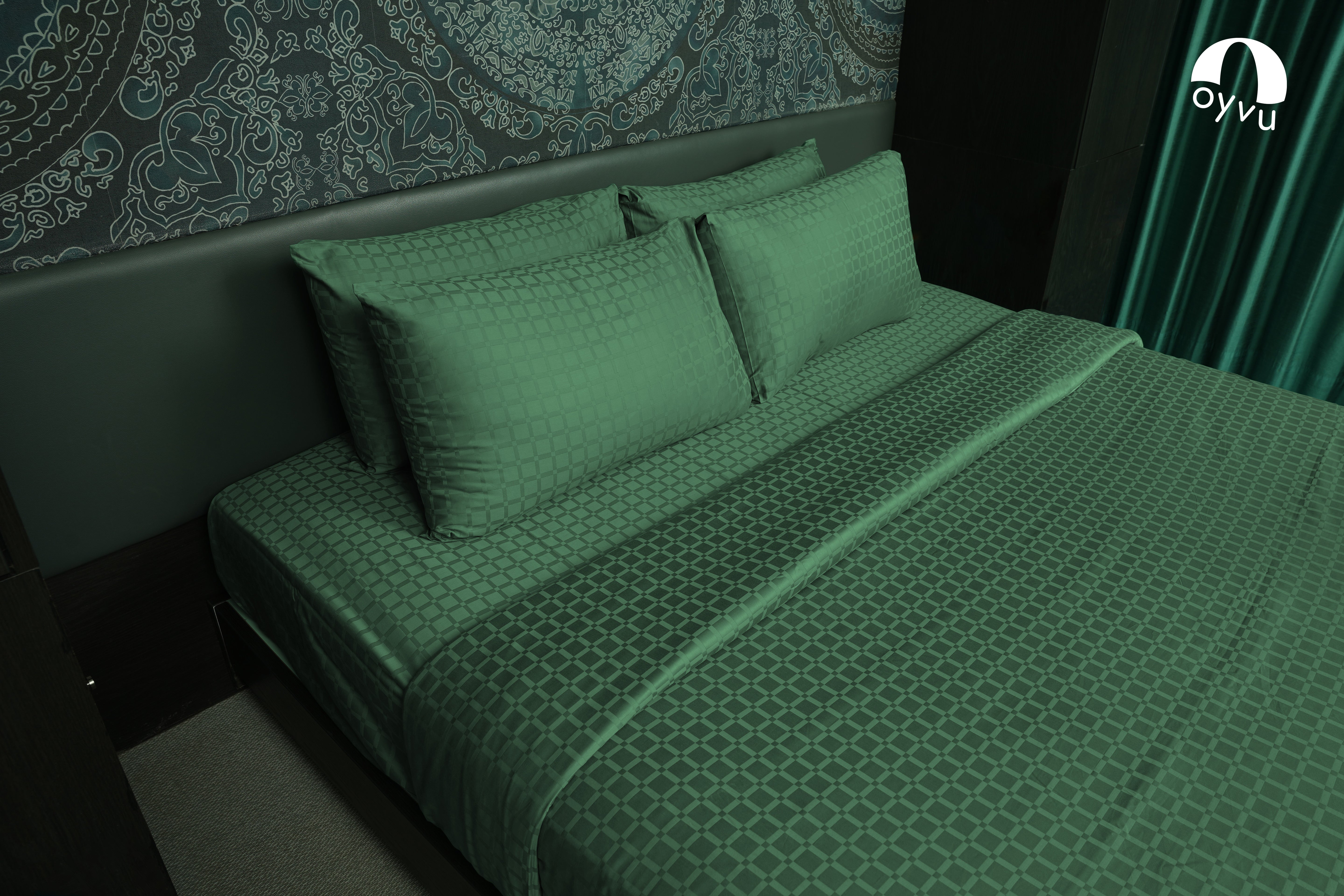 Malachite Green, 400TC, Signature Checks Bedsheet Set