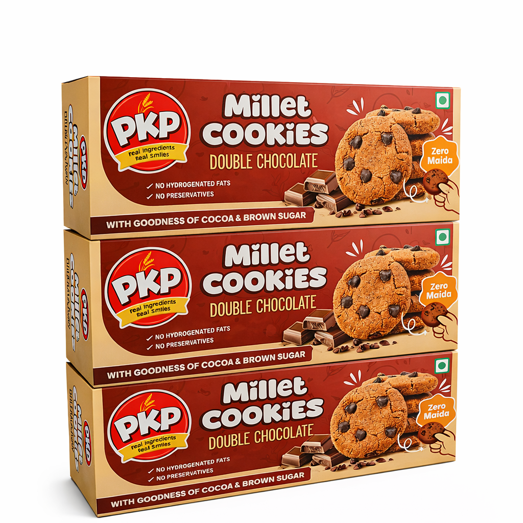 PKP Double Chocolate Millet Butter Cookies | Chocolate Millet Cookies | Baked with Butter & Desi Ghee | No Maida Healthy Cookies | 375g (Pack of 3)