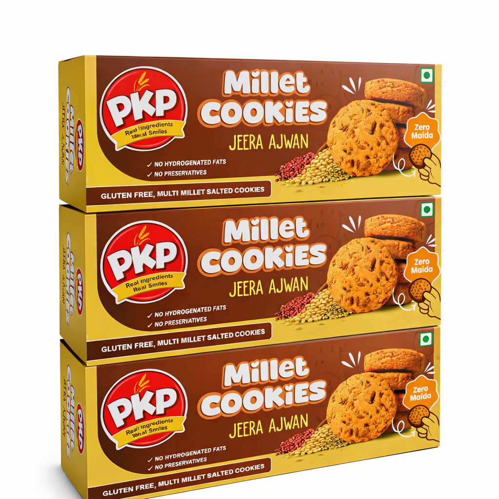 PKP Jeera Ajwain Millet Butter Cookies | Savoury Millet Cookies | Baked with Butter & Desi Ghee | No Maida Healthy Cookies | 345g (Pack of 3)