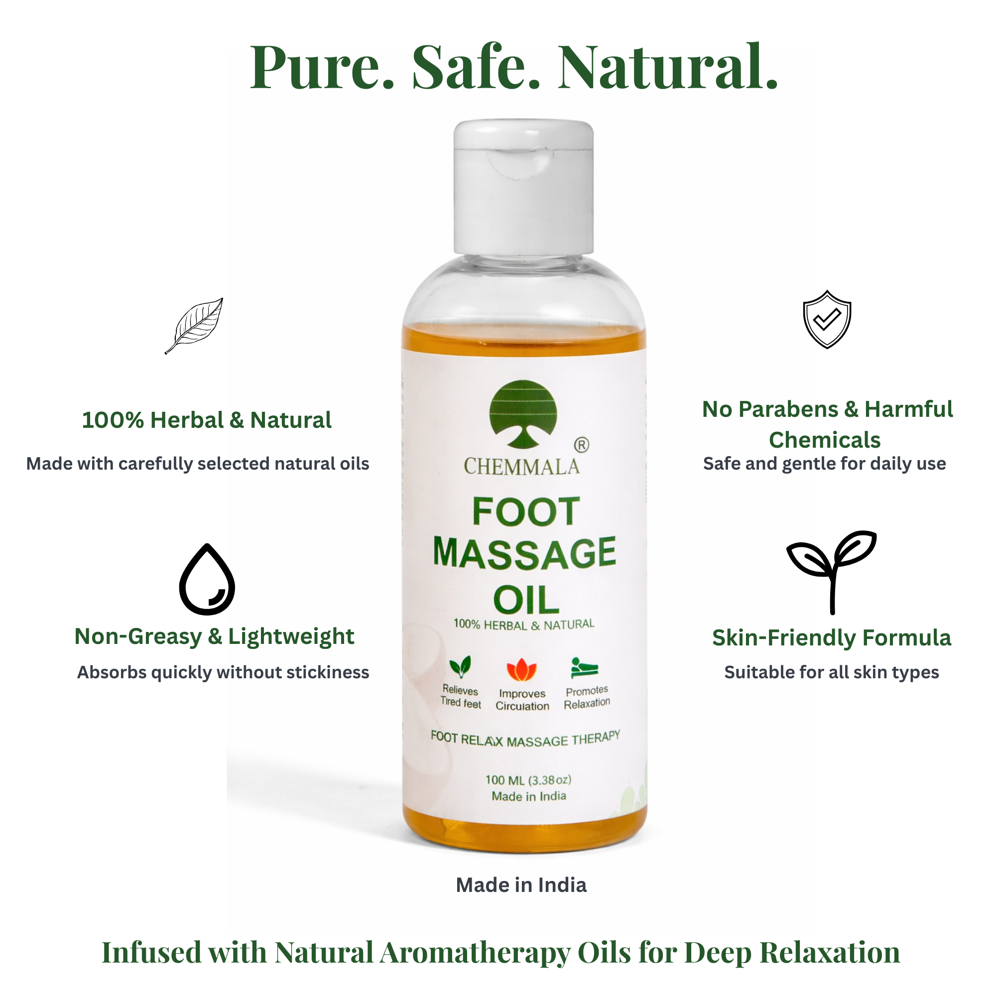 Chemmala Moringa Foot Massage Oil for Relaxation & Pain Relief | Herbal Night Care Oil for Cracked Heels, Dry Feet & Better Sleep | 100% Natural & Lightweight Formula