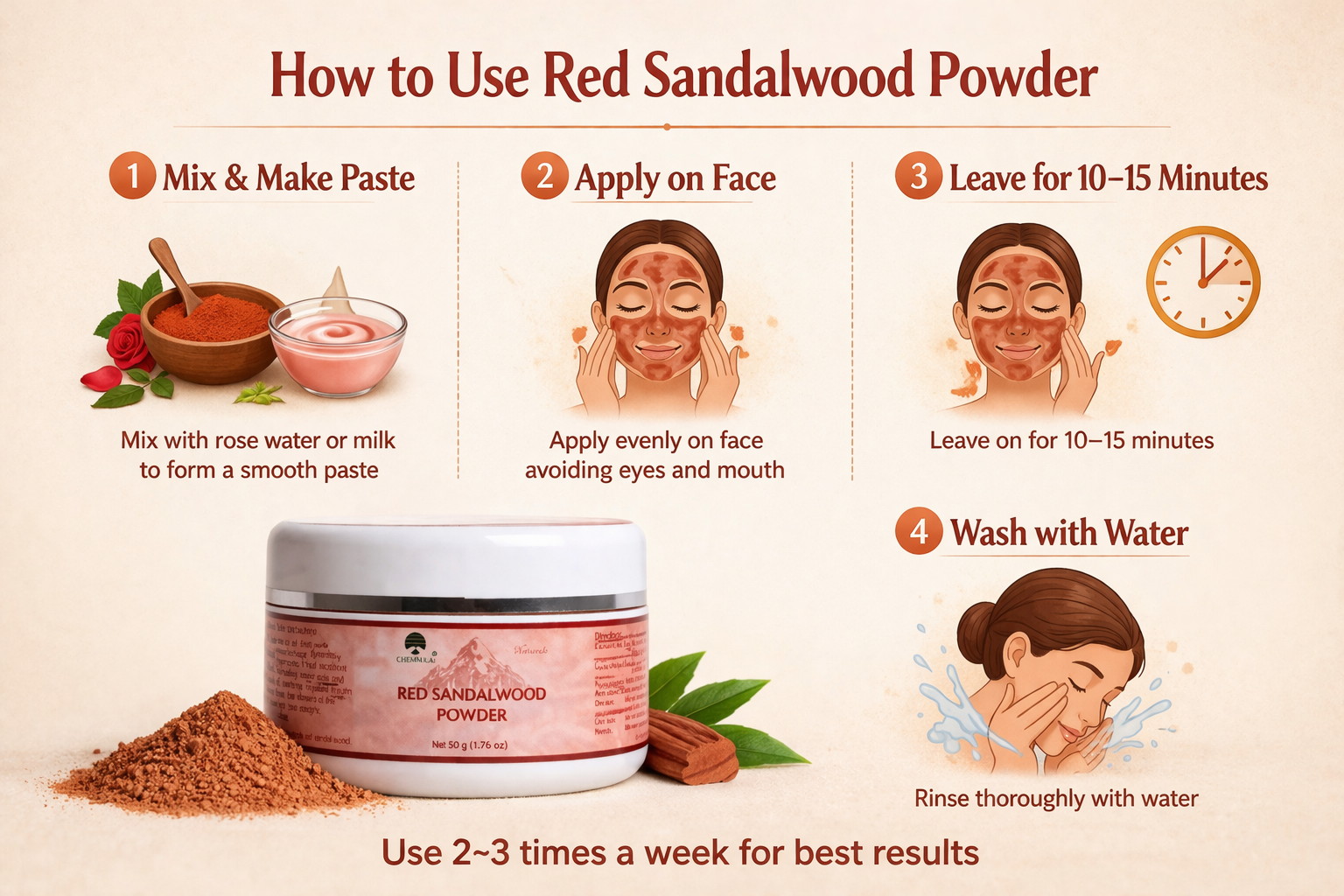 Chemmala Red Sandalwood Powder (Rakta Chandan) – Natural Face Pack for Skin Brightening & Acne Care