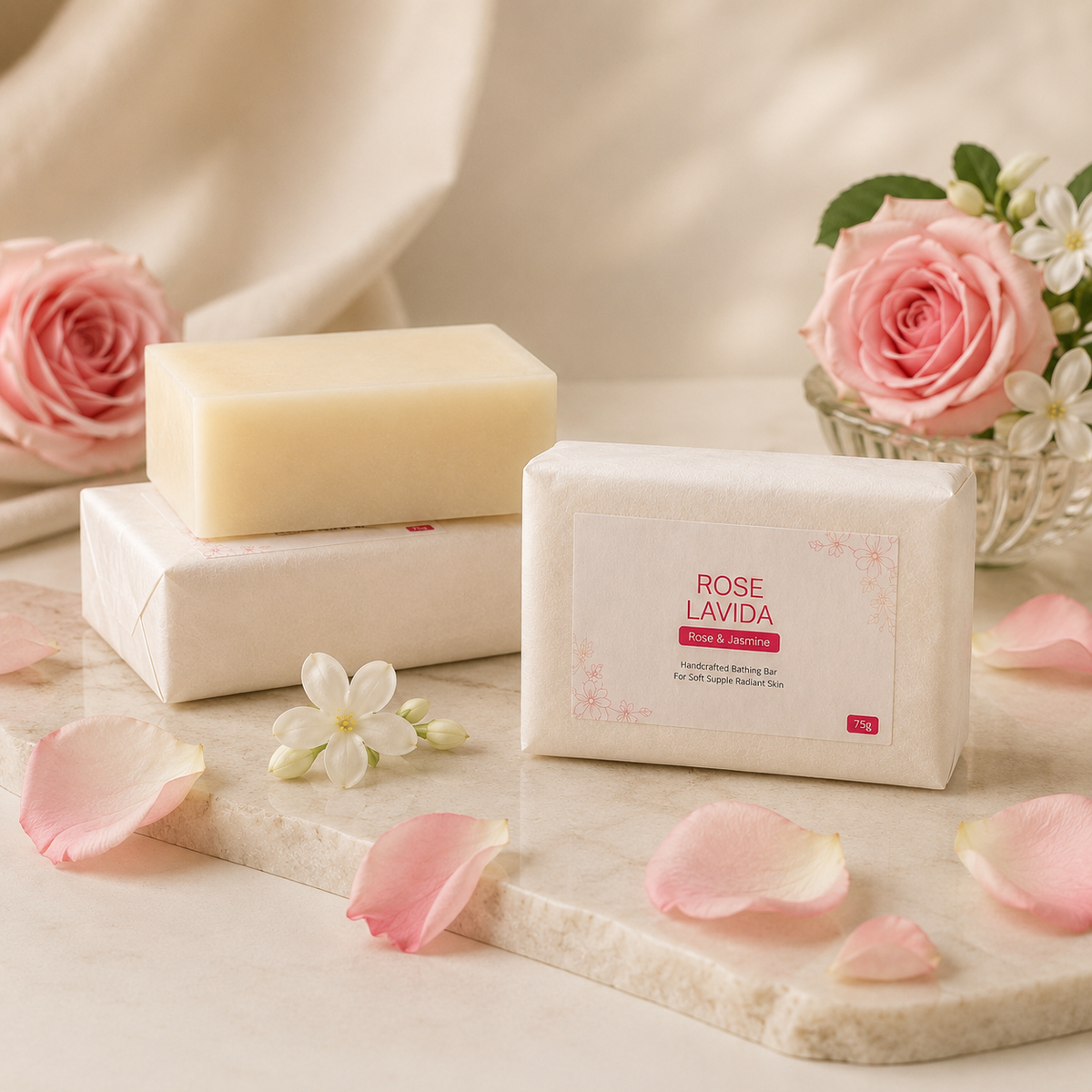 Rose Lavida Floral Indulgence - Rose & Jasmine Luxury Bathing Bar, 75g