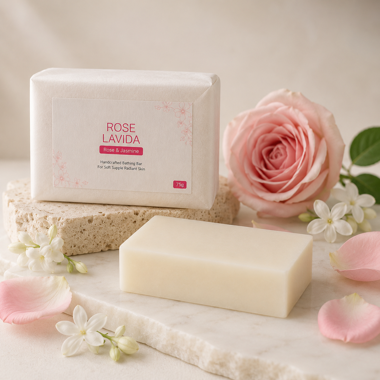 Rose Lavida Floral Indulgence - Rose & Jasmine Luxury Bathing Bar, 75g