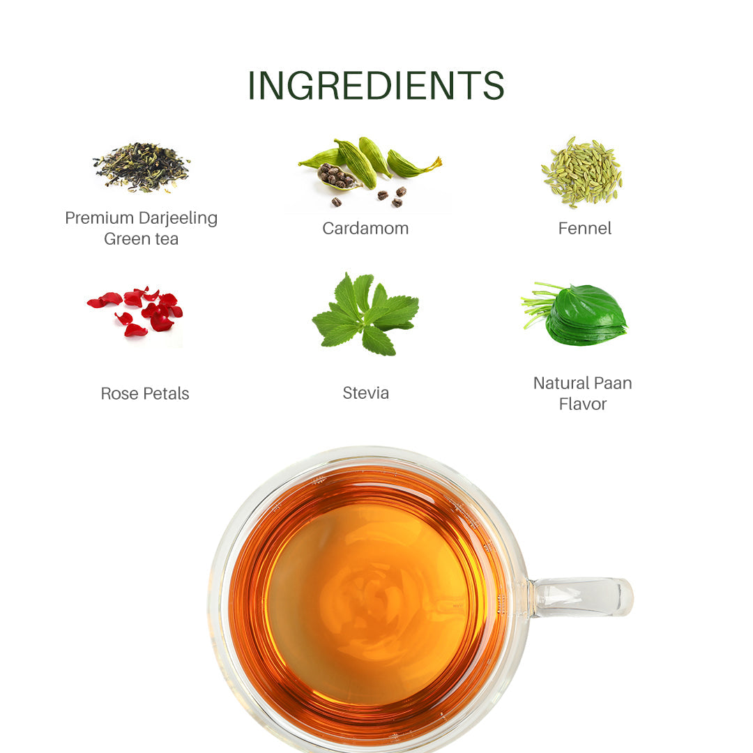 TEAVINE Rose Paan Green Tea | Aromatic & Tasteful loose leaf Green tea | 60g with Stainless steel infuser