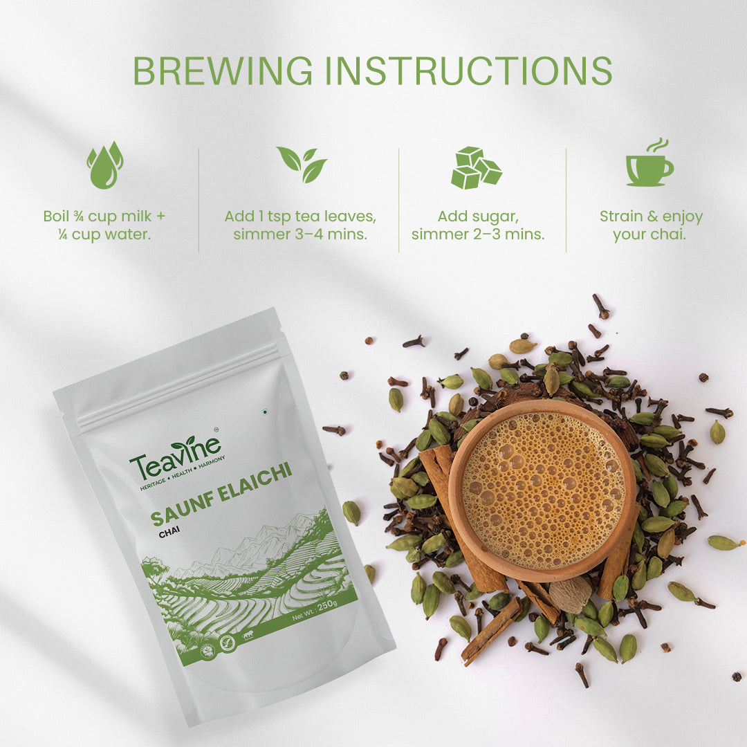TEAVINE Saunf Elaichi Tea | Premium CTC Black Tea with Fennel, Cardamom & Star Anise | 250g