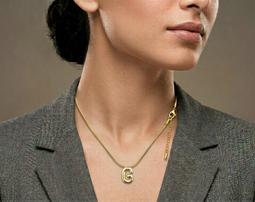 BeYoou.Bling Anti-Tarnish Waterproof Stainless Steel Snake Chain with Letter 'G' Pendant Necklace