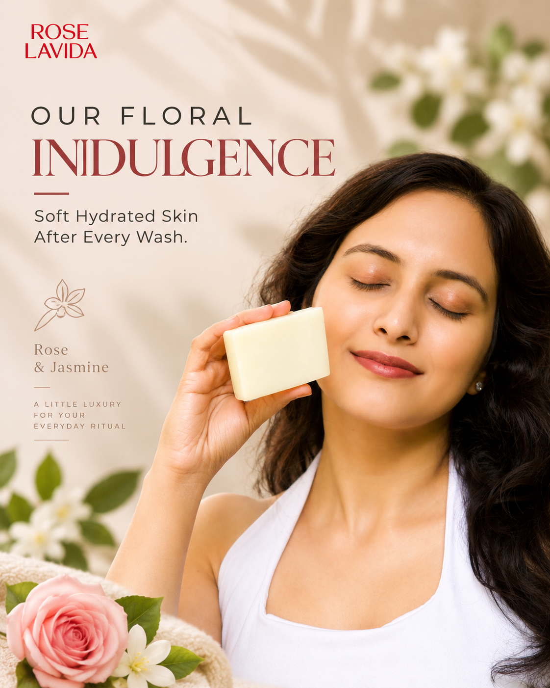 Rose Lavida Floral Indulgence - Rose & Jasmine Luxury Bathing Bar, 75g