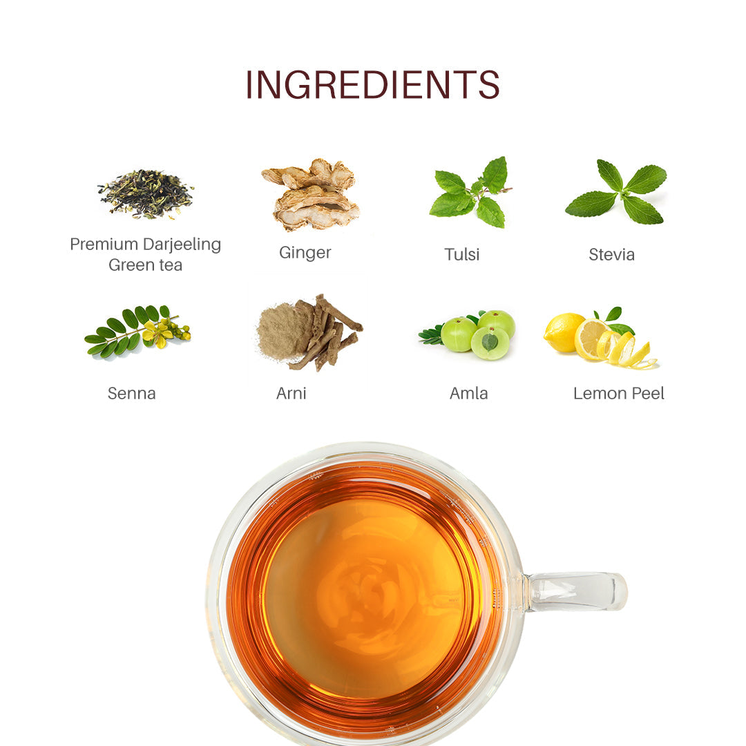TEAVINE Sugar Balance Green Tea with Herbs | Loose leaf Green Tea with Tulsi, Ginger & Amla | 60g with Stainless Steel infuser