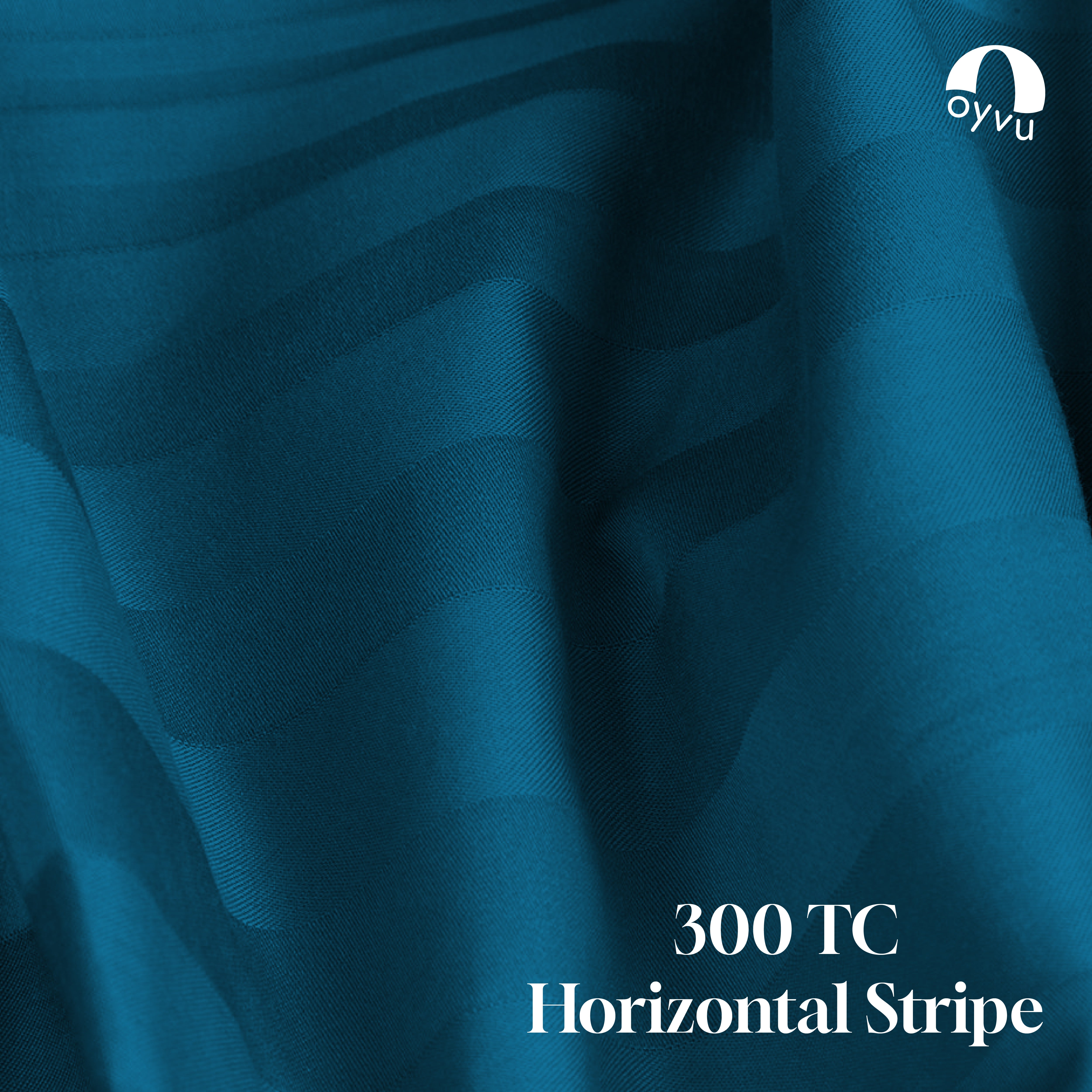 Teal Blue, 300TC, Horizontal Stripes Bedsheet Set