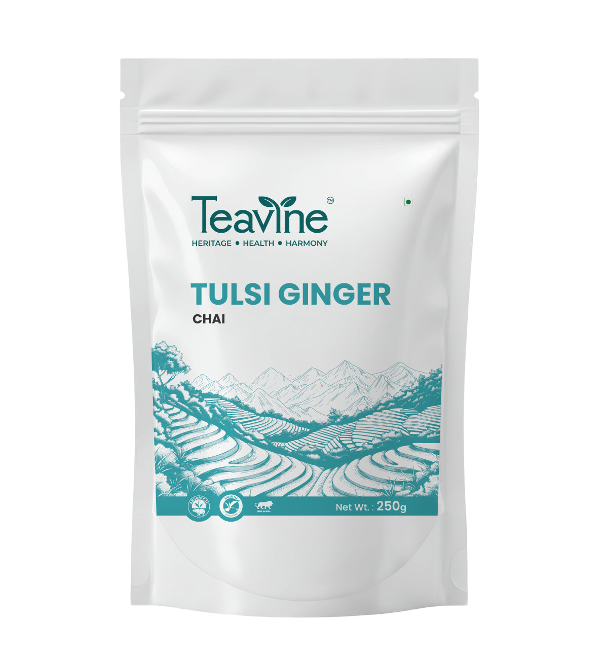 TEAVINE Tulsi Ginger CTC Tea | Premium CTC Black Tea with Tulsi, Ginger & Black Pepper | 250g