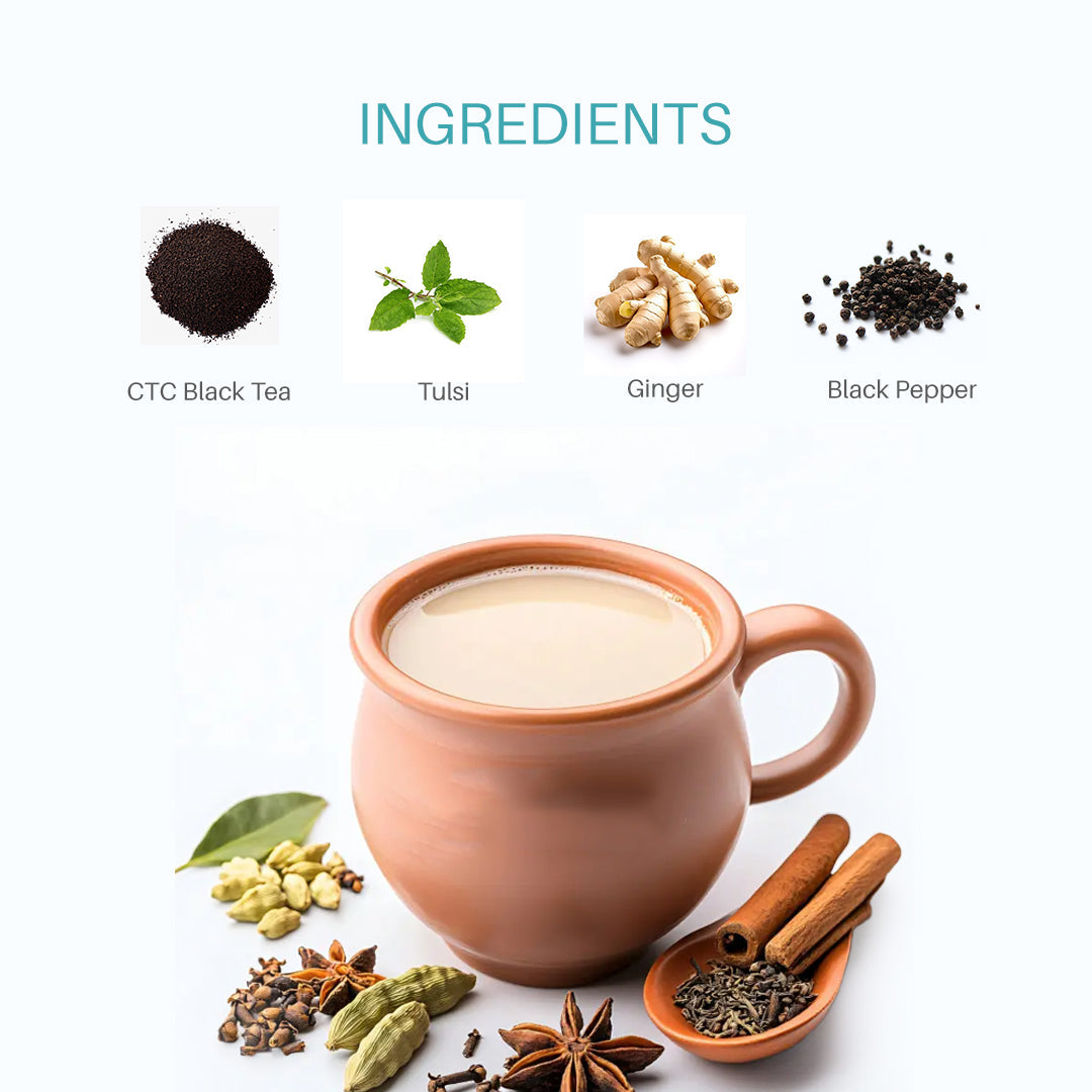 TEAVINE Tulsi Ginger CTC Tea | Premium CTC Black Tea with Tulsi, Ginger & Black Pepper | 250g