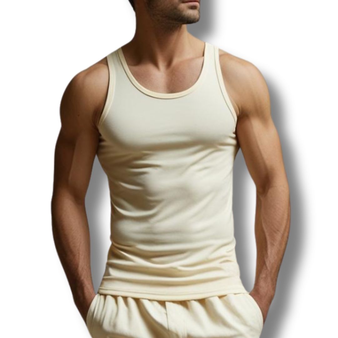 Eco Life Men's Toxic Free pure Cotton Undyed Cream Vest - Pack of 3
