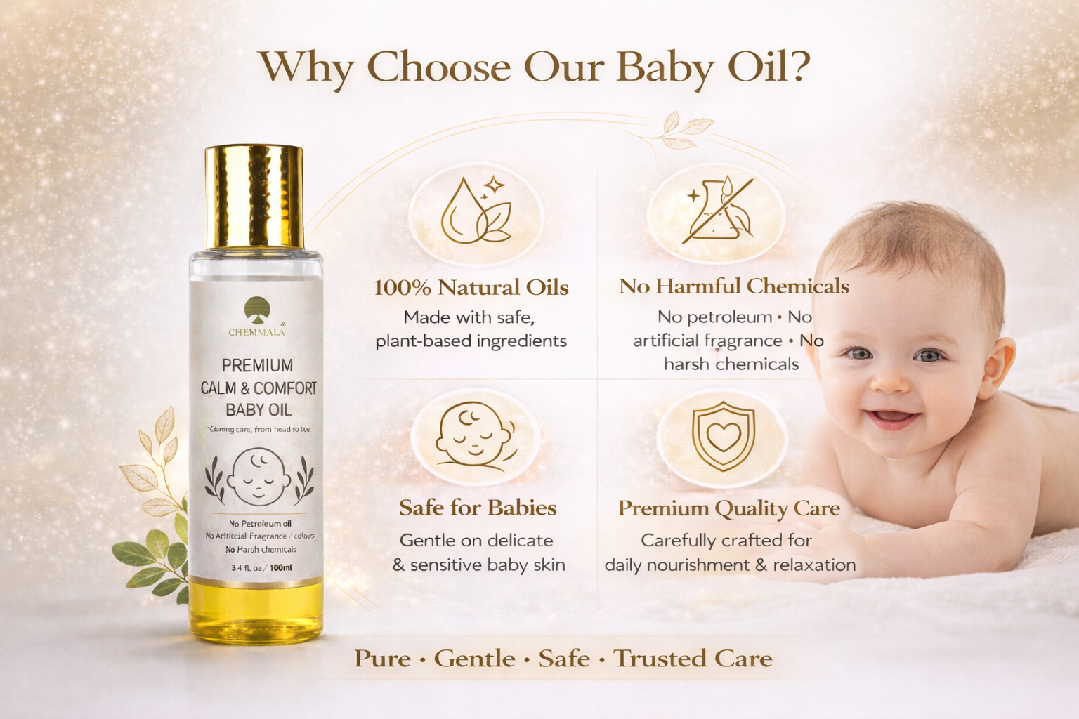 Chemmala Baby Massage Oil – Gentle & Nourishing | 100% Natural | For Soft Skin, Relaxation & Healthy Growth