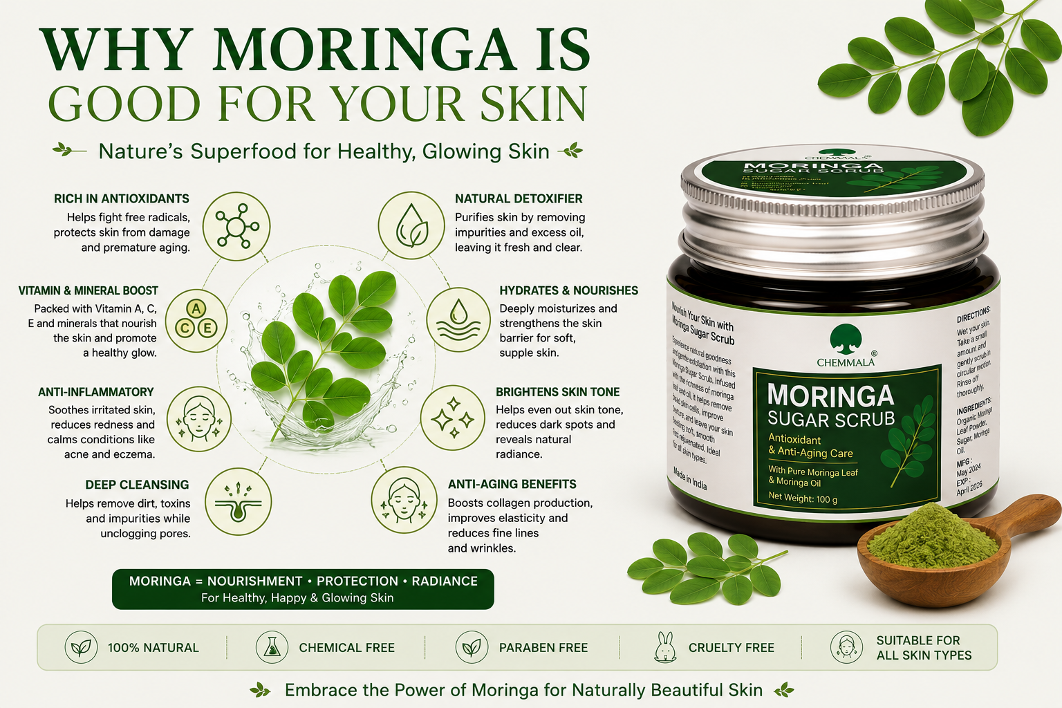 Chemmala Moringa Body Sugar Scrub