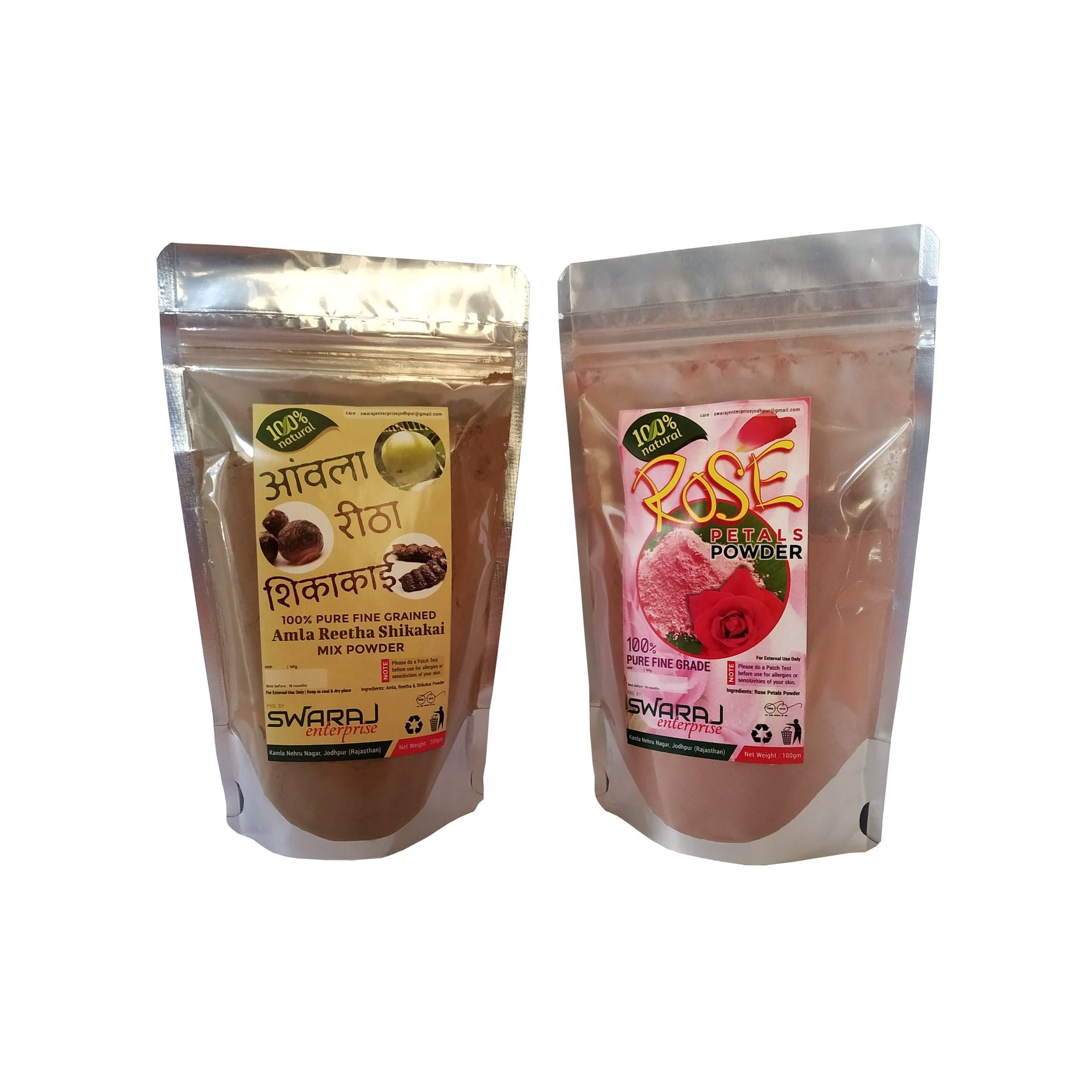 Swarajkart Amla Reetha Shikakai Mix Powder And Rose Petals Powder- Combo Pack - hfnl!fe