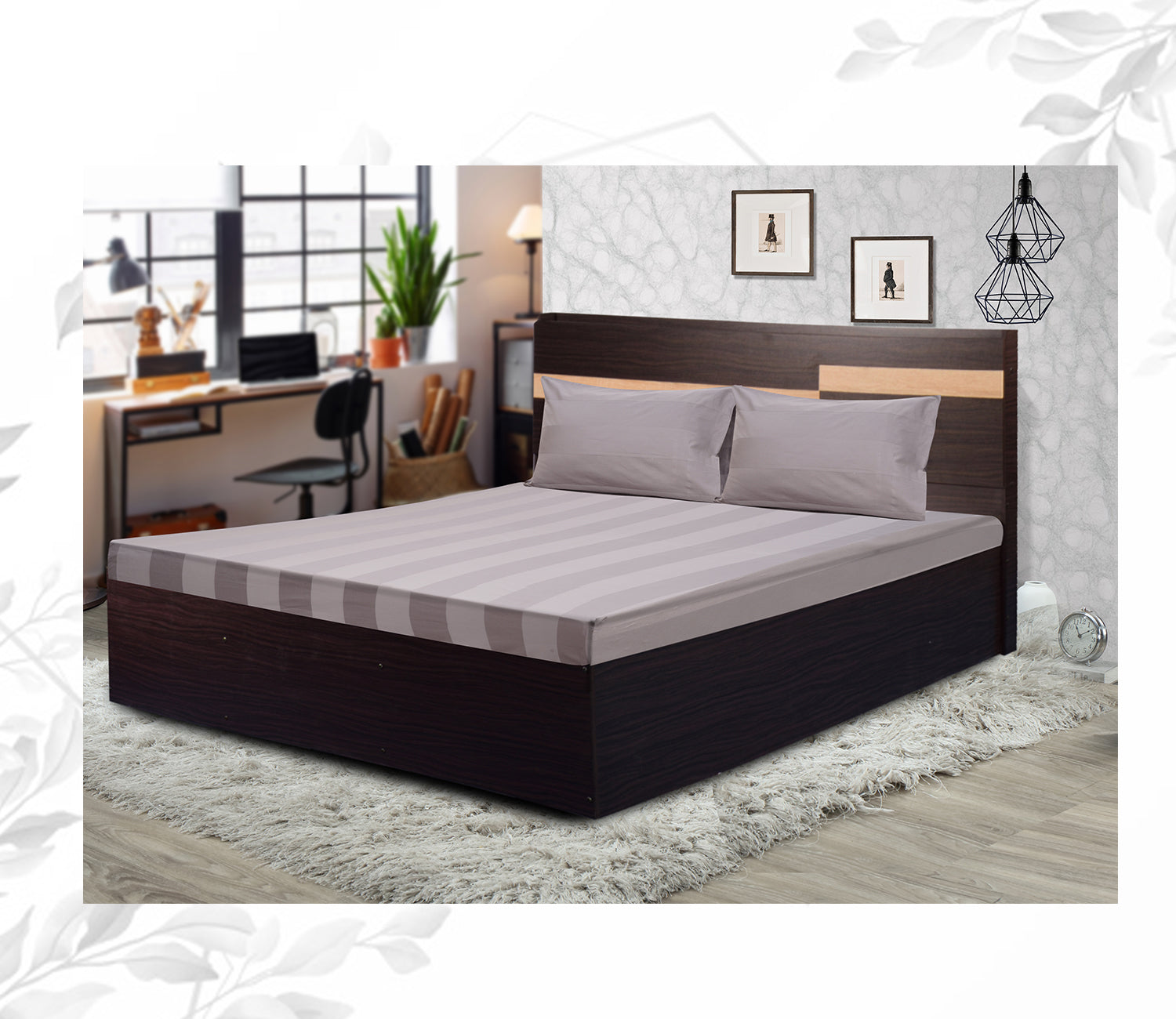 Swaas 100% Pure Cotton 10cm Stripes Graphite Bedsheet Set - hfnl!fe