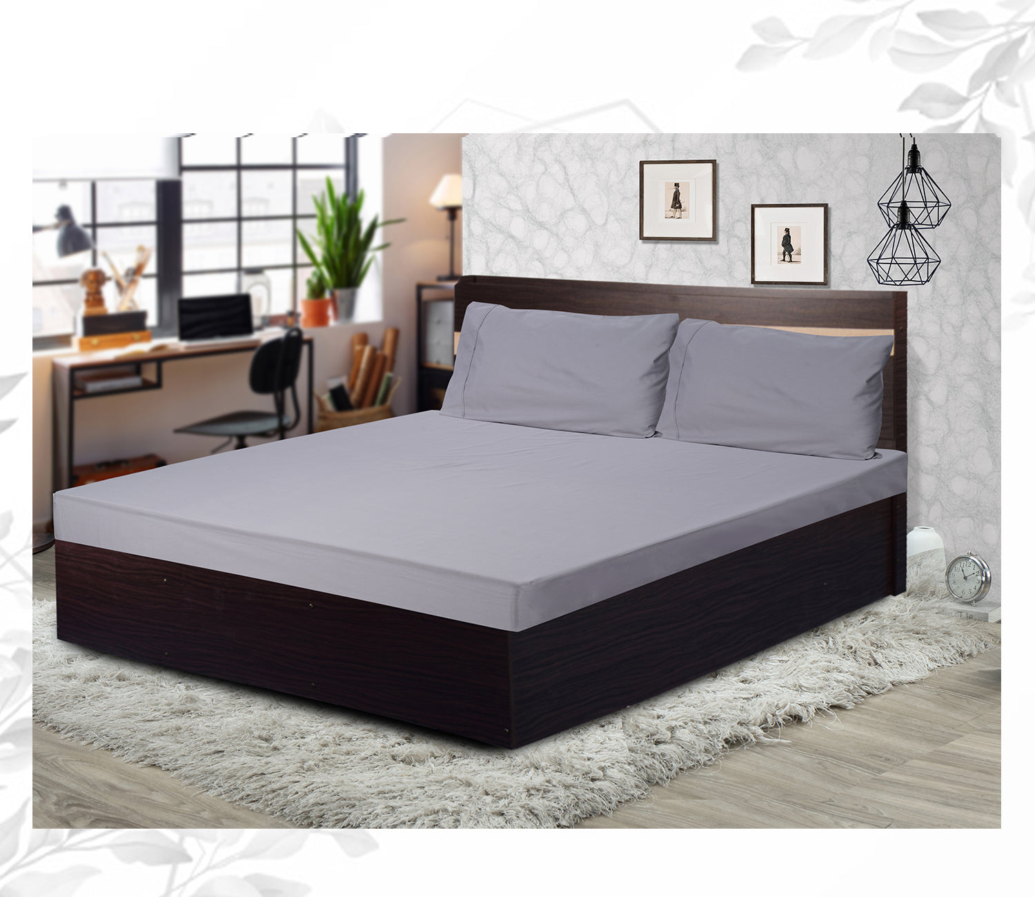 Swaas 100% Pure Cotton Plain Satin Graphite Bedsheet Set - hfnl!fe