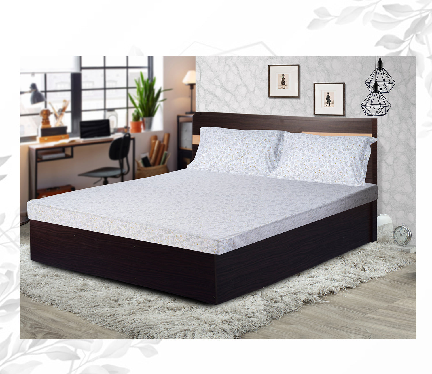 Swaas 100% Pure Cotton Pine Cone White/Grey Bedsheet Set - hfnl!fe