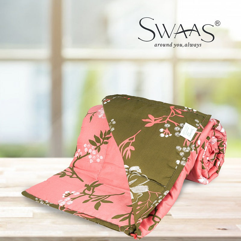 Swaas Antimicrobial 100% Cotton Dusty Floral Pink/Green Reversible Quilt - hfnl!fe