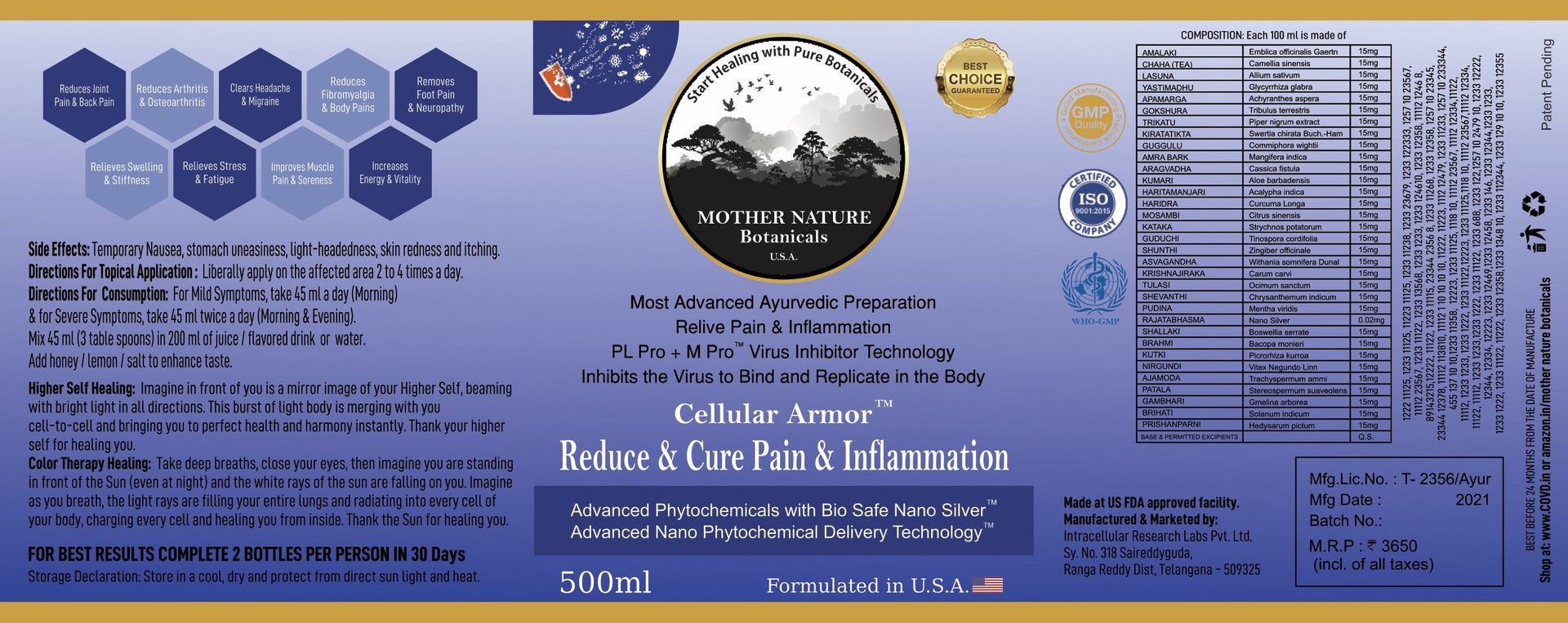 Mother Nature Botanicals Reduce & Cure, Pain & Inflammation - hfnl!fe