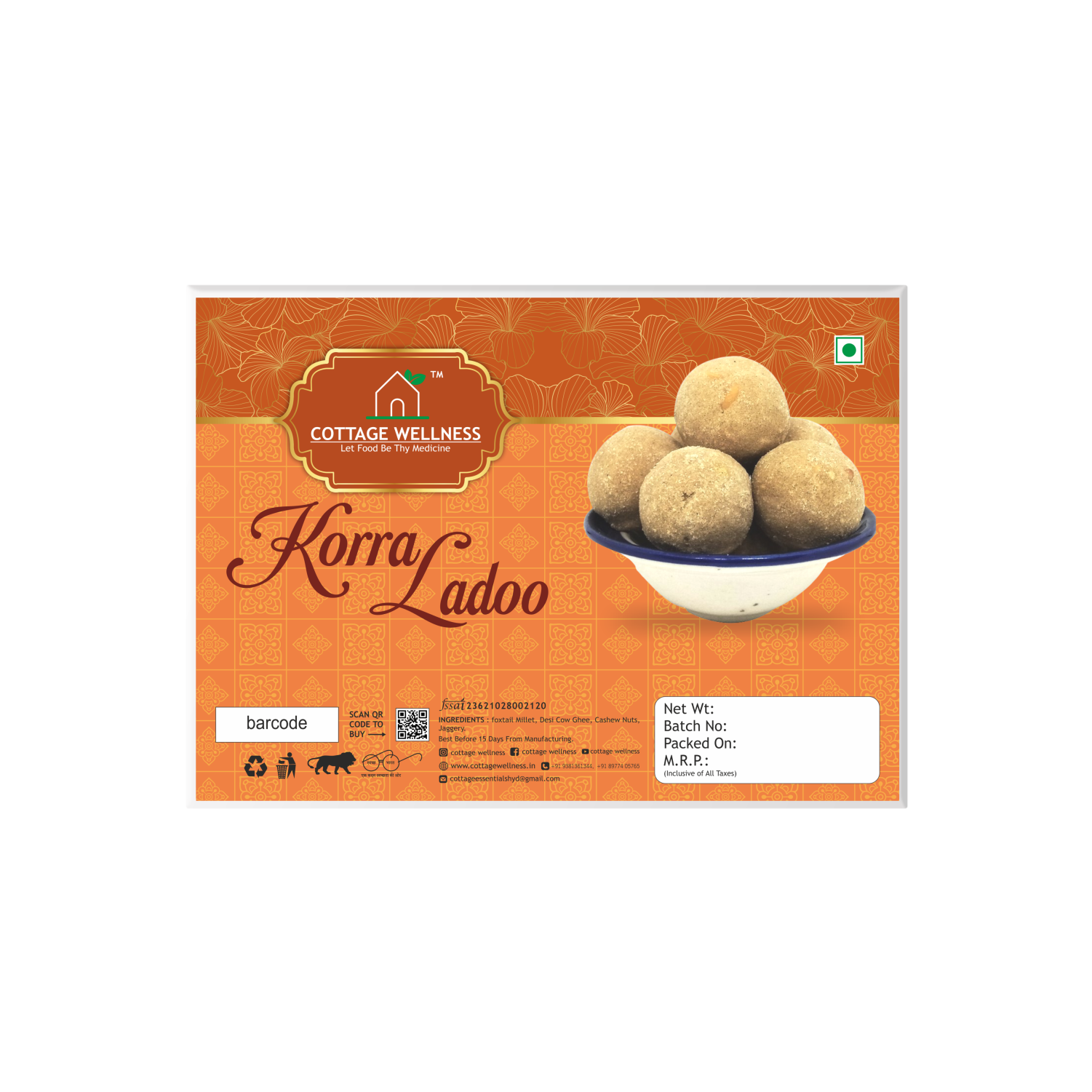 Cottage Wellness Home made Korra /Foxtail Millet Ladoo 250gm - hfnl!fe
