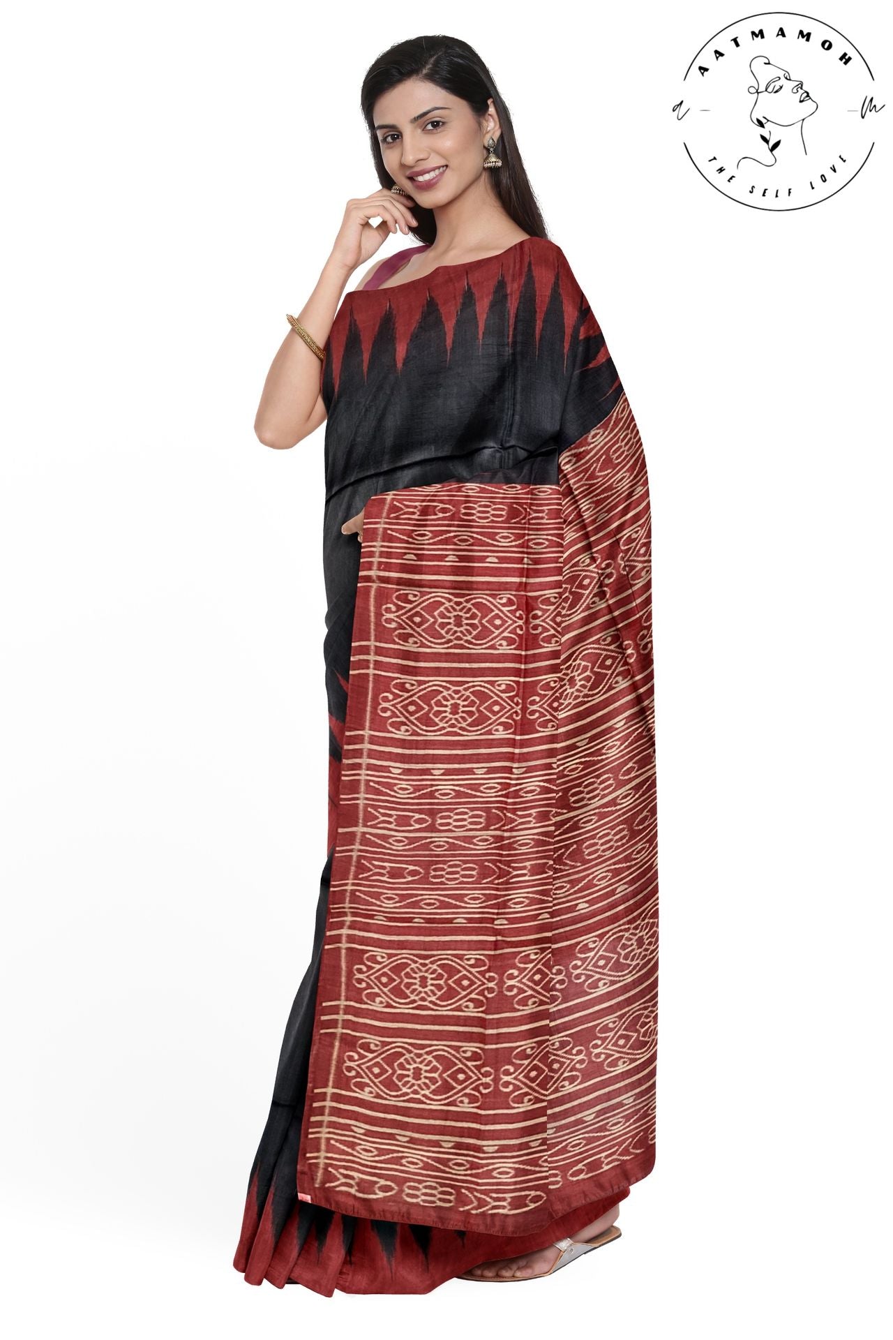 Black Hand Screen printed Tussar silk saree - hfnl!fe