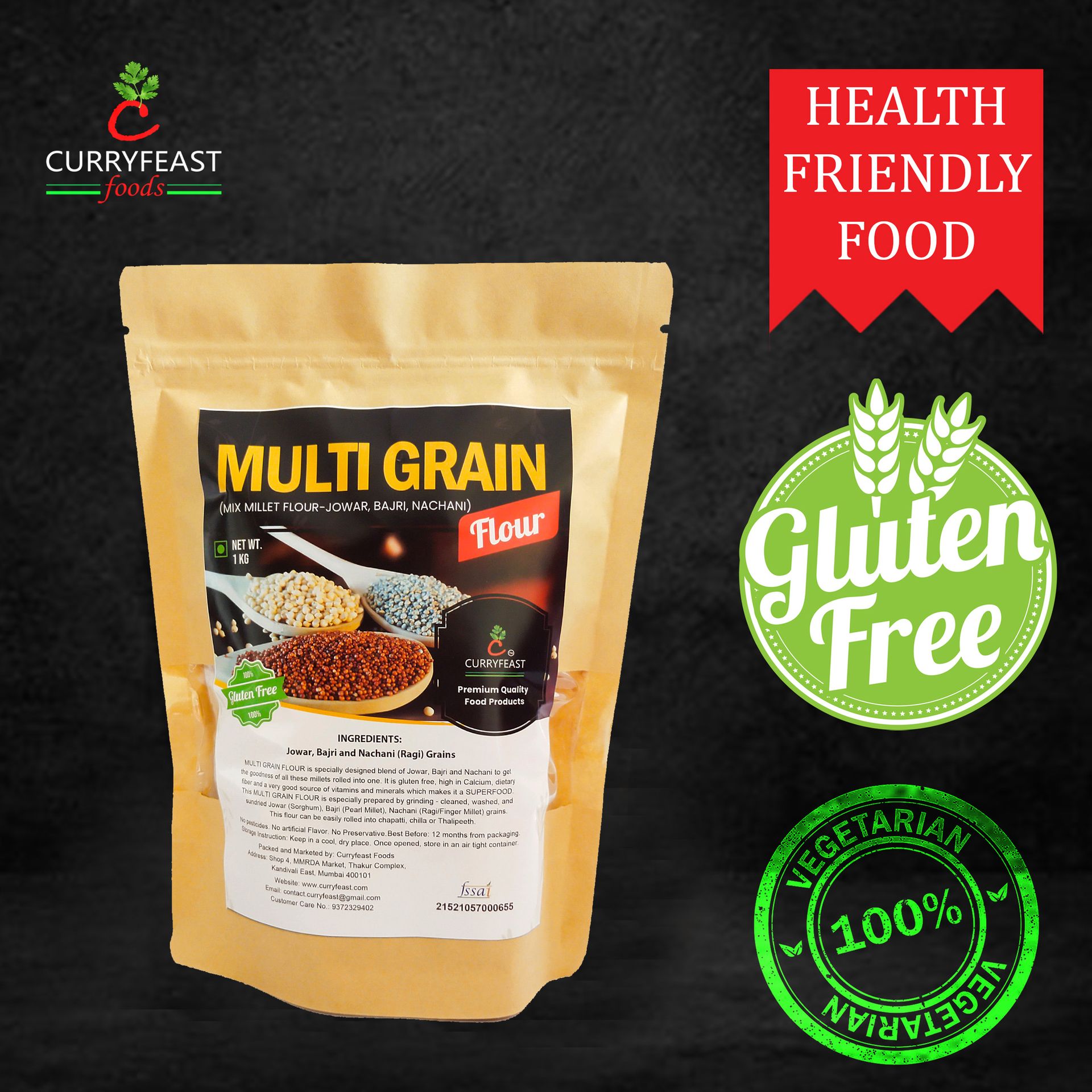 Multigrain (Jowar, Bajri, Nachani) Flour - 1Kg - hfnl!fe