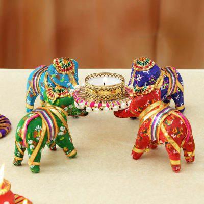 Shivi Arts Diyakosh Elephant chunri with Diya stand - pack of 4 - hfnl!fe
