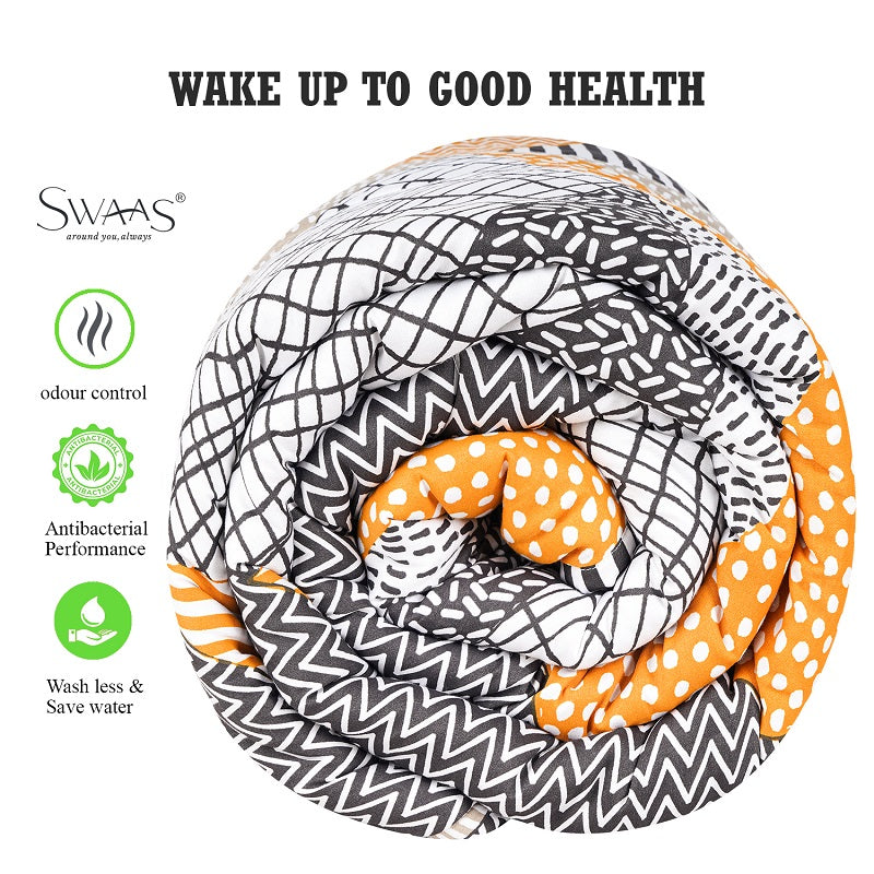 Swaas Antimicrobial 100% Cotton Mix Geo Pattern Brown/Orange Reversible Quilt - hfnl!fe
