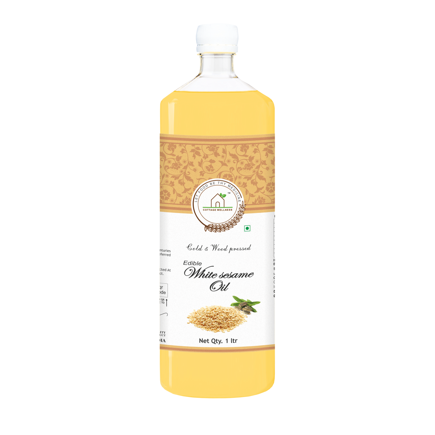 Cottage Wellness White Sesame Oil Cold and Wood Pressed Edible 1Litre - hfnl!fe