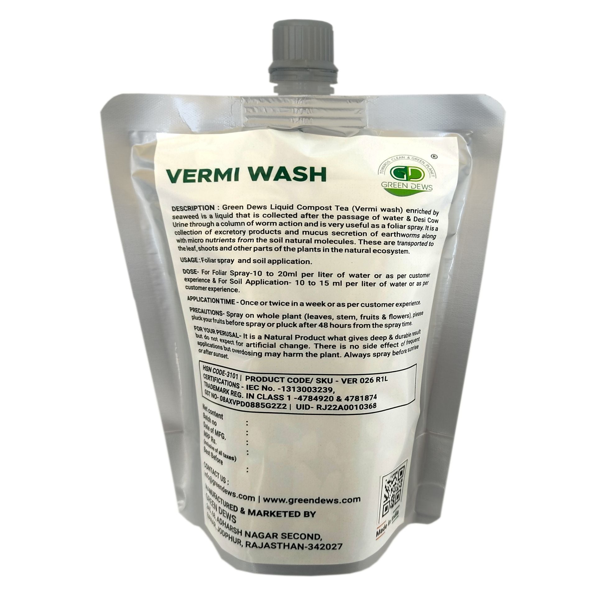 Green Dews Vermi Wash Worm Wash Vermi Water Compost Tea Liquid Plant Growth Promoter Liquid Manure for Plants Growth Booster - hfnl!fe