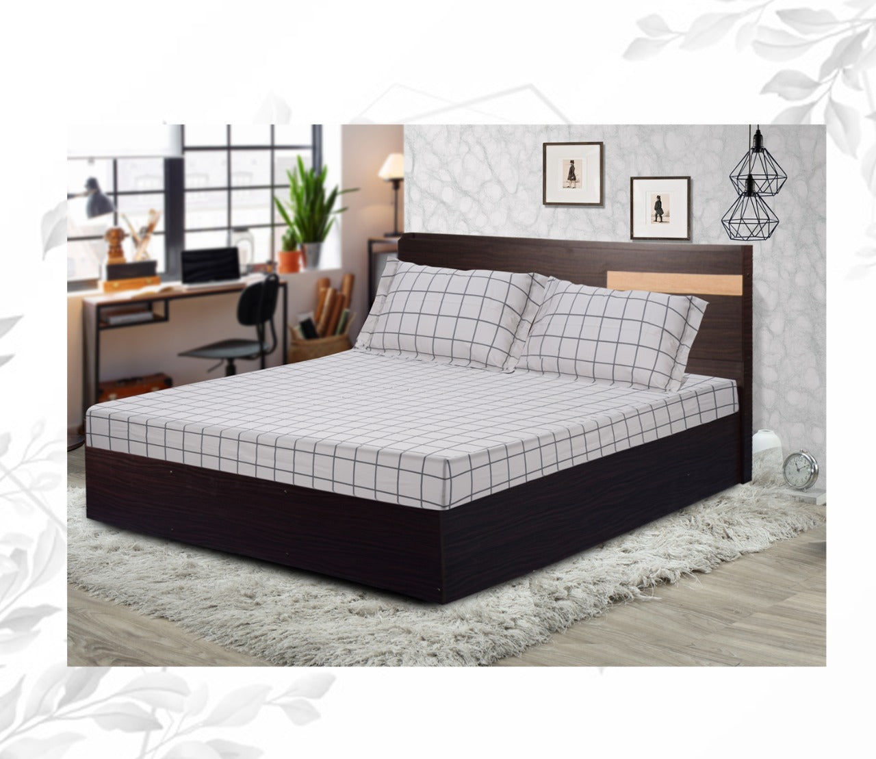 Swaas 100% Pure Cotton Window Pane Grey / Black Bedsheet Set - hfnl!fe
