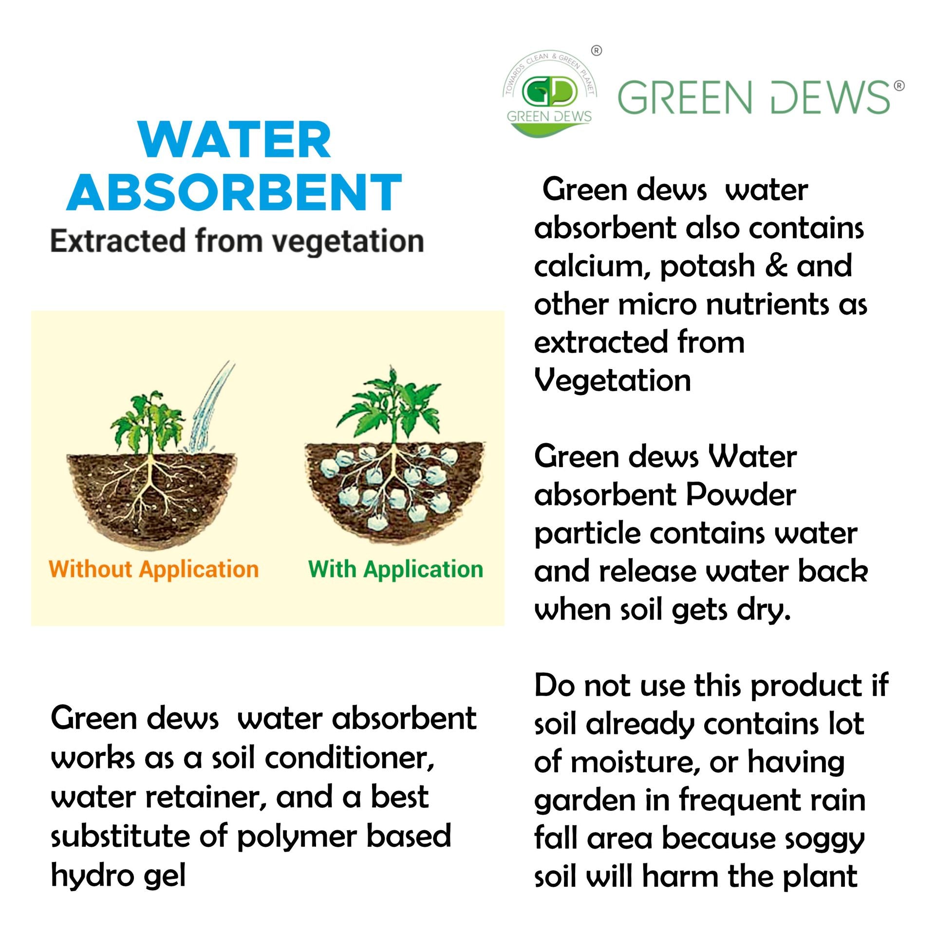 Green Dews Hydrogel Substitute 100% Natural Water Absorbent extracted from vegetation for home garden and plants - hfnl!fe