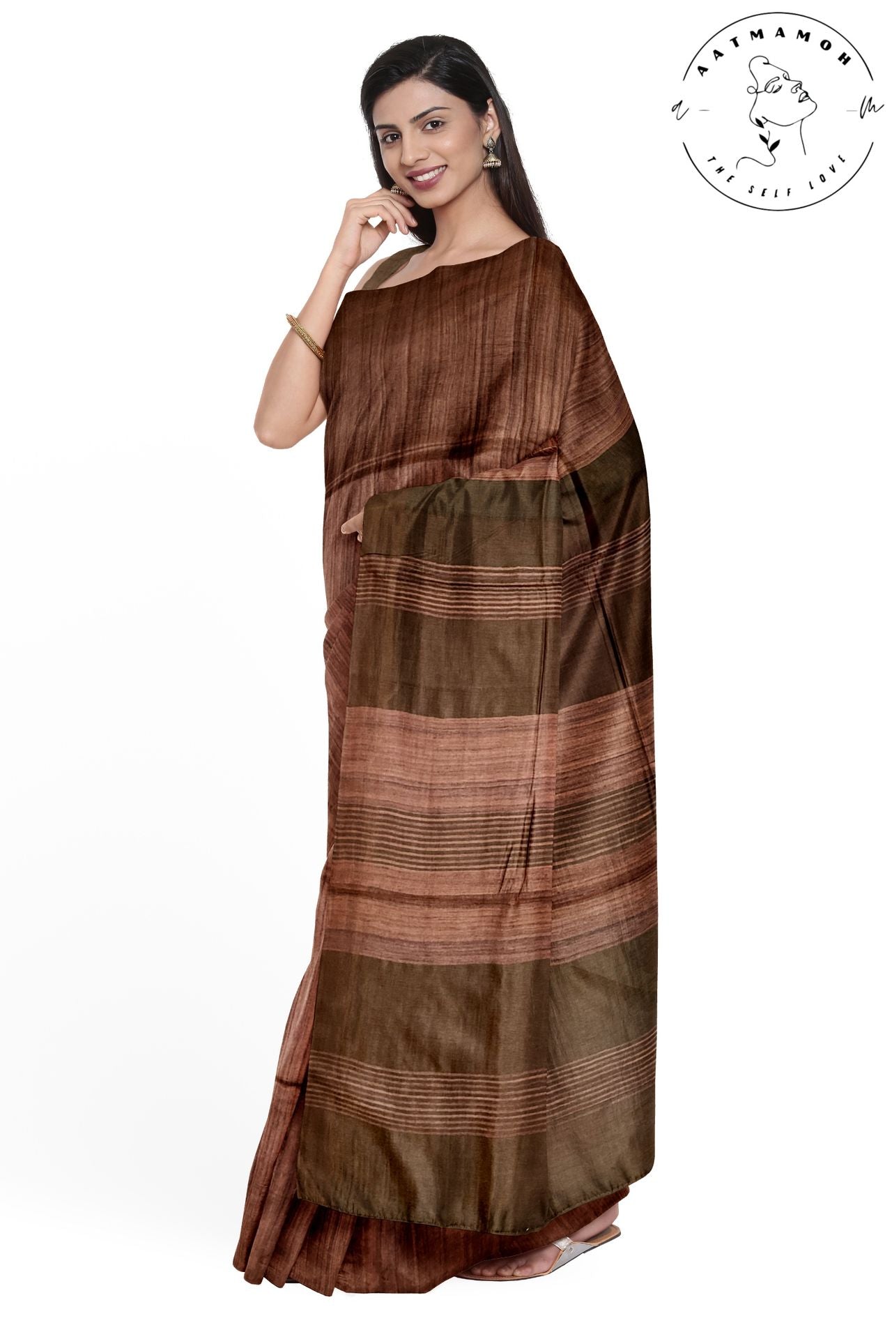 Brown Bhagalpur silk handloom saree - hfnl!fe