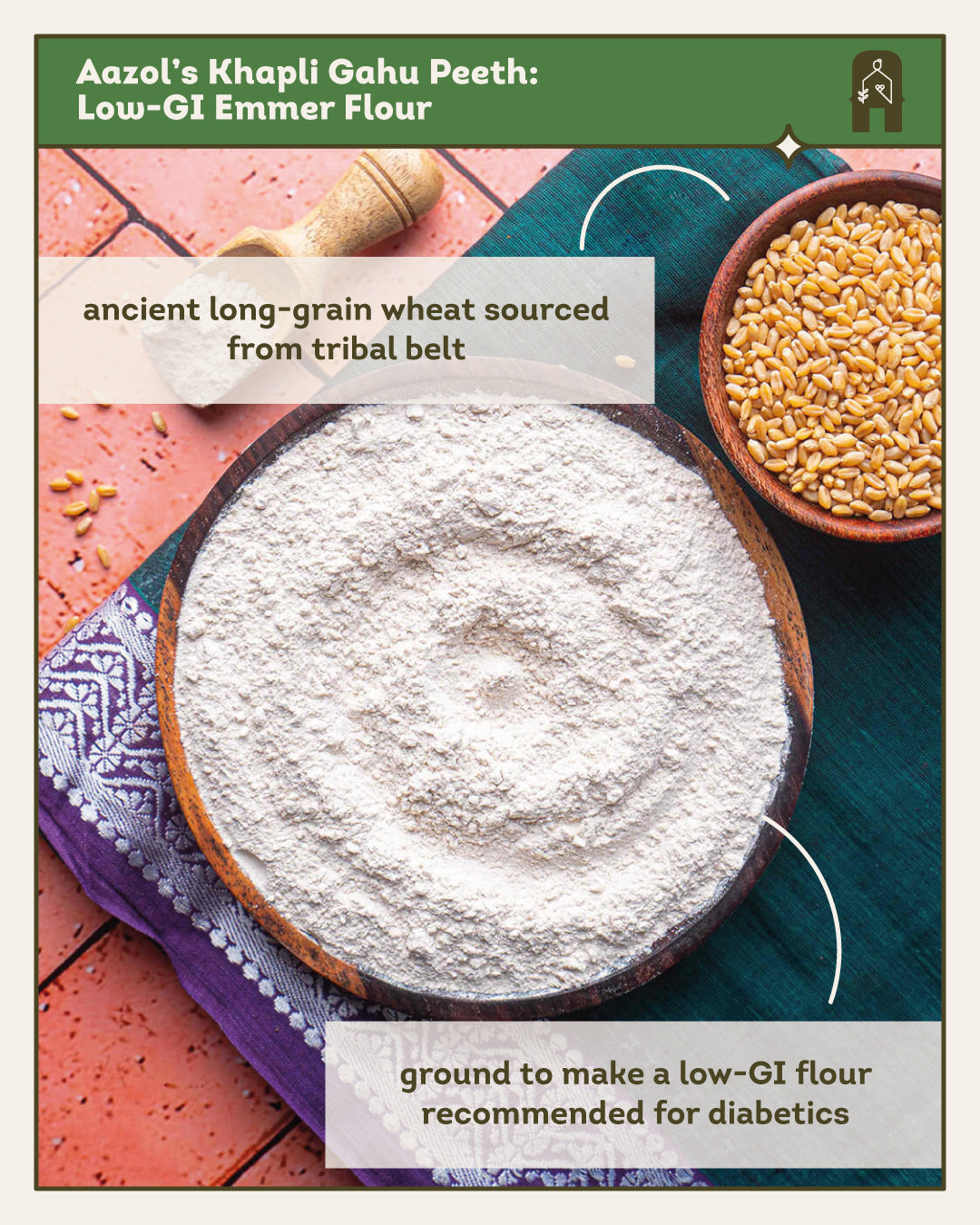 Khapli Gahu Peeth: Low-GI Emmer Wheat Flour (Pack of 2) 1 kg - hfnl!fe