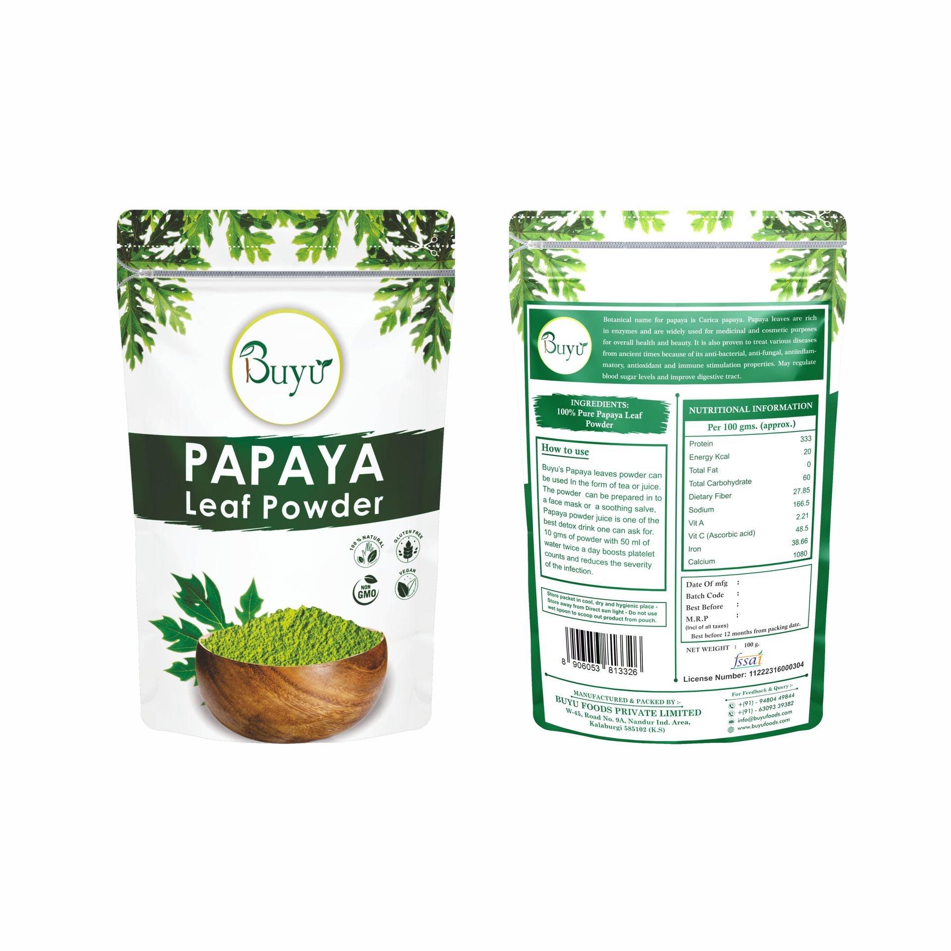 Papaya Leaf Powder 100g - BUYU