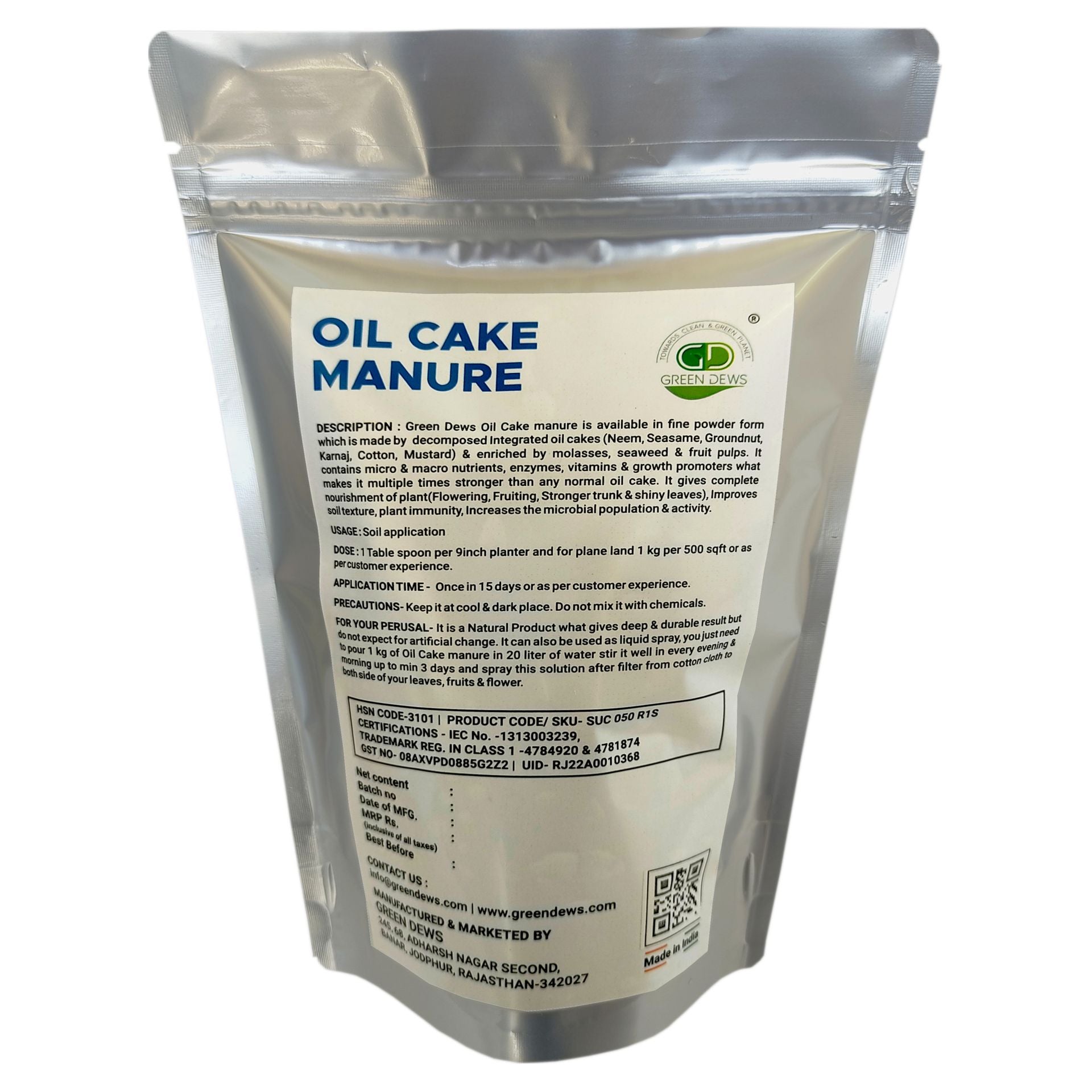 Green Dews Oil Cake Powder Fertilizer For Plants Integrated Neem Mustard Castor Sesame Karanj Groundnut/Peanut Enriched By Seaweed Molasses - hfnl!fe