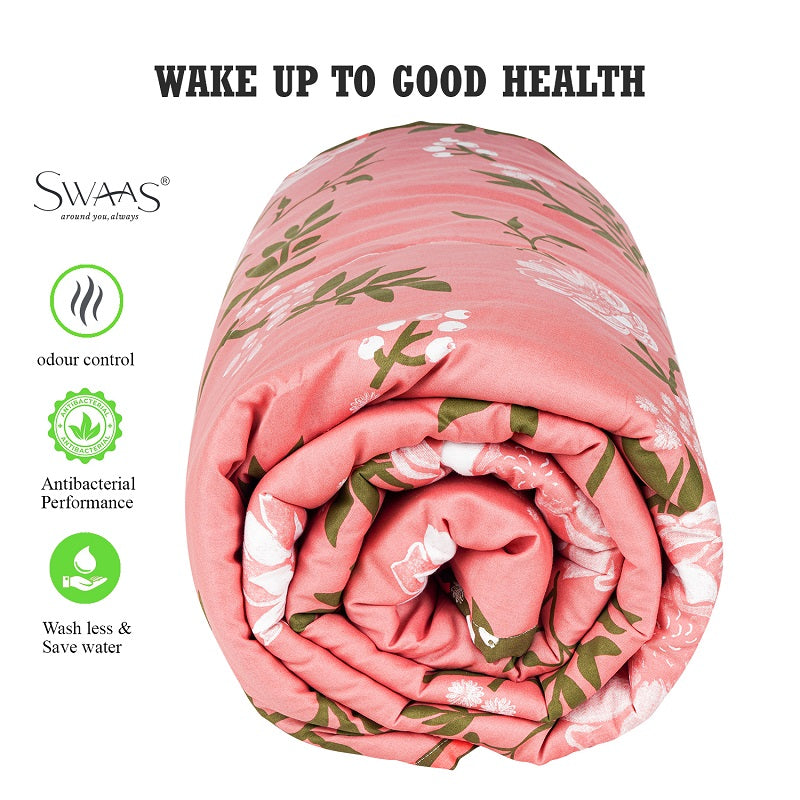 Swaas Antimicrobial 100% Cotton Dusty Floral Pink/Green Reversible Quilt - hfnl!fe