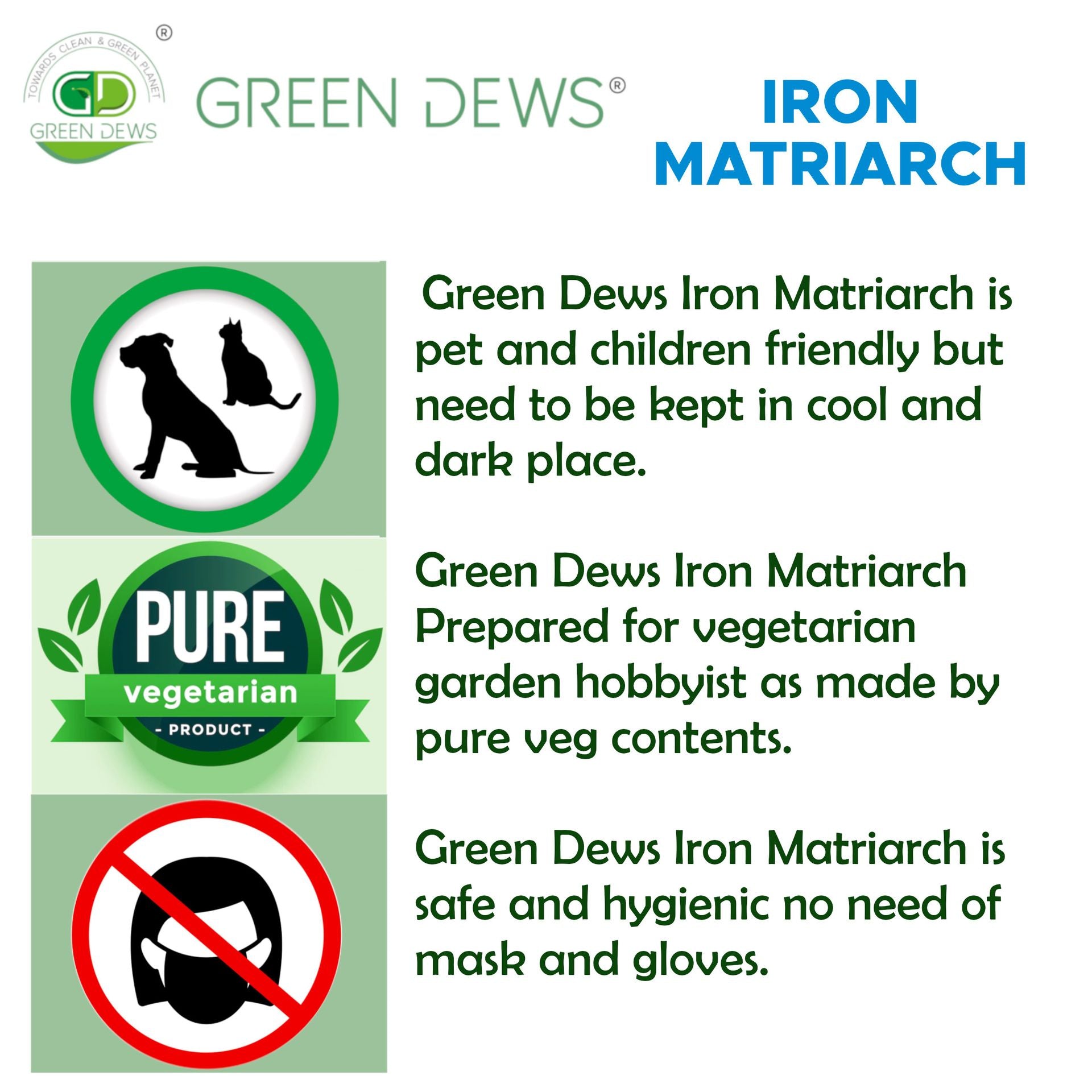 Green Dews IRON FERTILIZER FOR PLANTS ORGANIC LIQUID WATER SOLUBLE IRON MATRIARCH FOLIAR SPRAY substitute of - Iron -Fe EDTA Chelated Iron Dust Powder - hfnl!fe