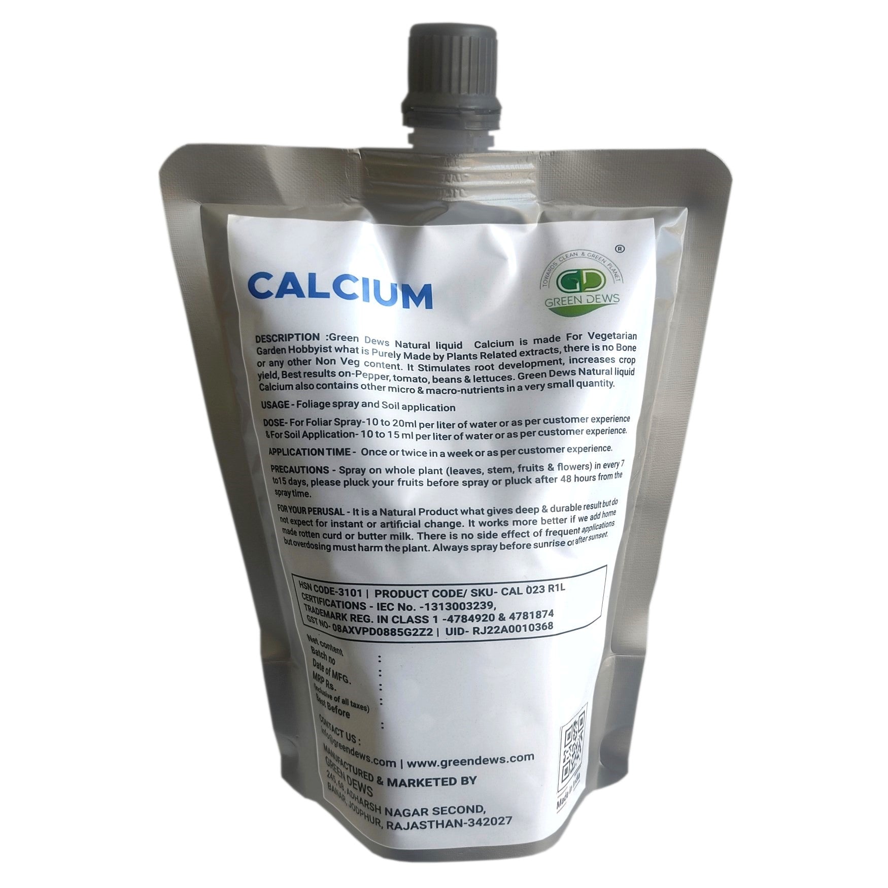 GREEN DEWS CALCIUM FERTILIZER ORGANIC LIQUID FOR VEGETARIAN GARDEN HOBBYIST - hfnl!fe
