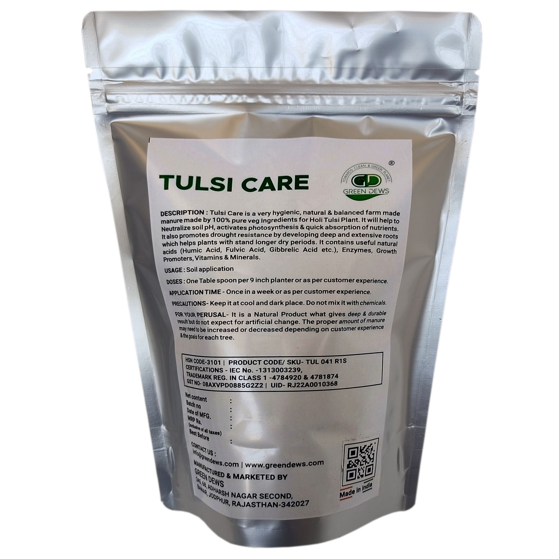 Green Dews Tulsi Plant Food Fertilizer Khad Organic Tulsi Care 100% Pure Veg Ingredients For Potted Tulasi Plant Holi Basil Plant - hfnl!fe