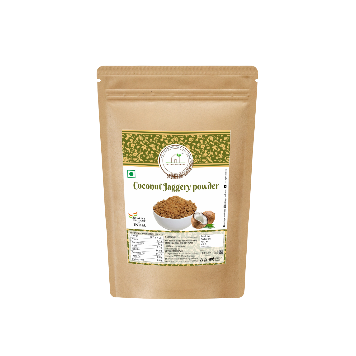 Cottage Wellness Coconut Jaggery Powder 500gm - hfnl!fe