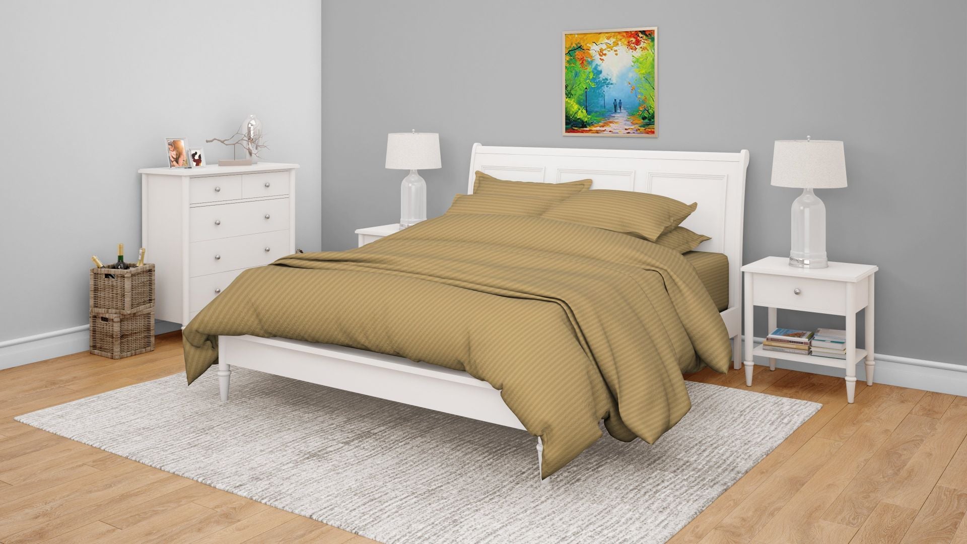 Swaas Antimicrobial 300TC Sateen Striped Champagne Bedsheet Set - hfnl!fe