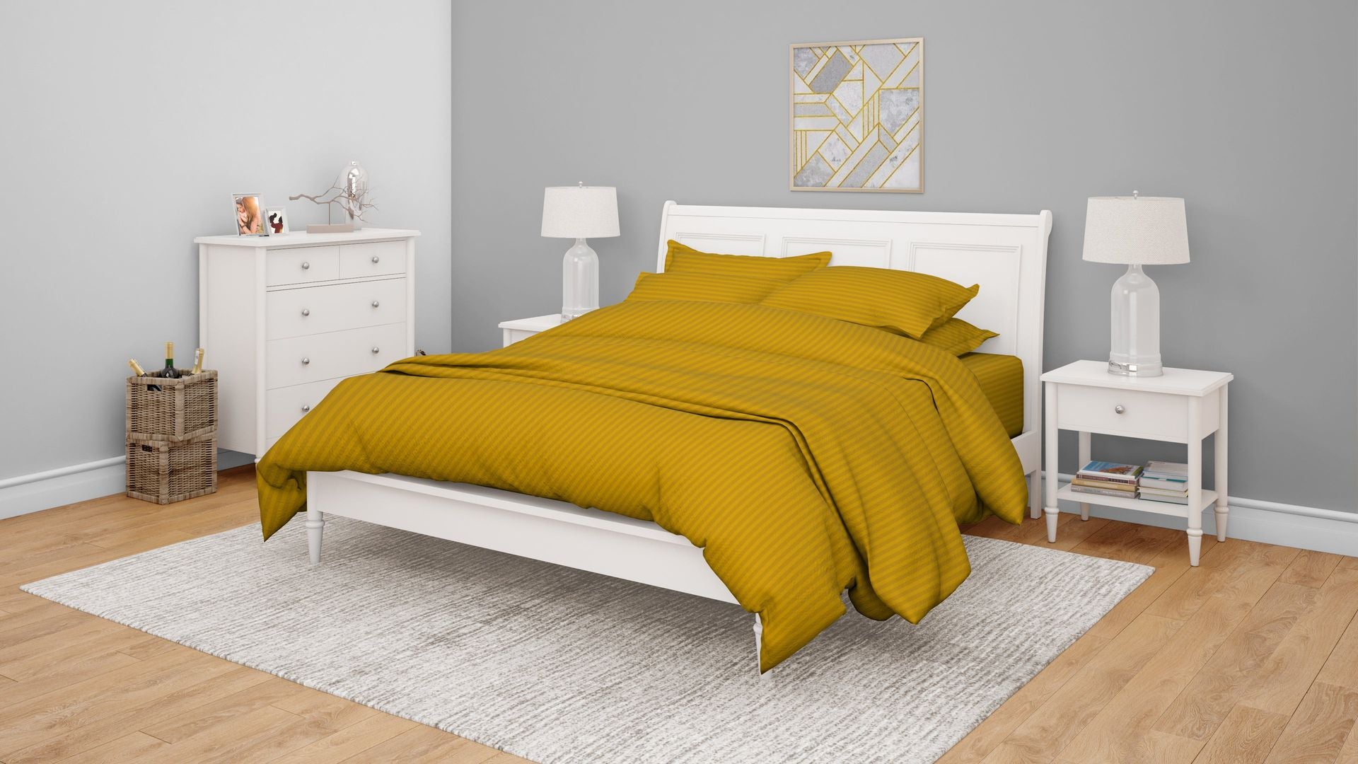 Swaas Antimicrobial 300TC Sateen Striped Orange Bedsheet Set - hfnl!fe